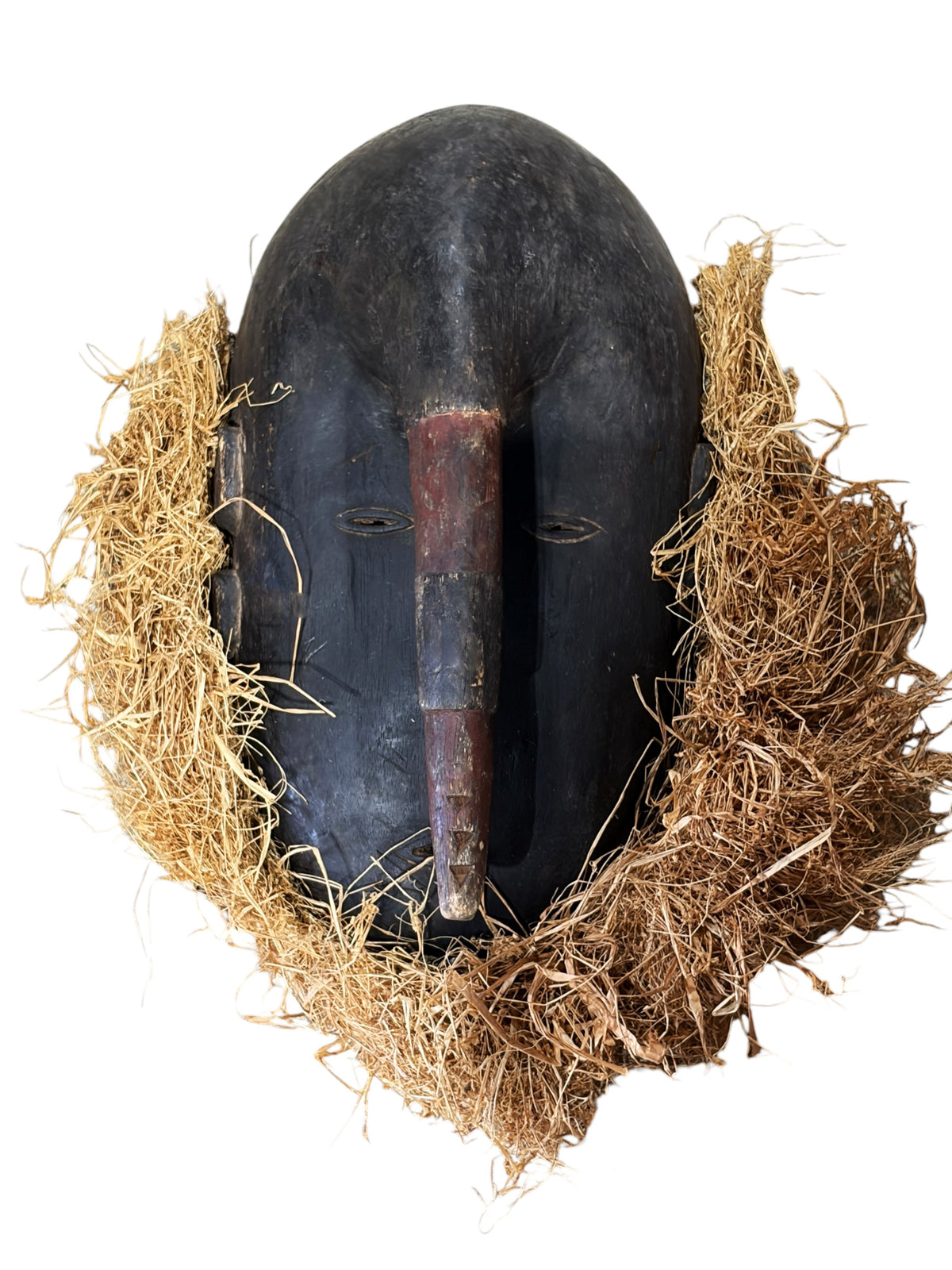 #1296 Vintage Wooden  W/Rafia Ligbi Mask Djimini People Ivory Coast  18" H