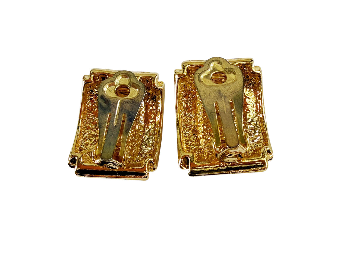 #42 Vintage  Cilp -On Goldstone Rhinstone Ruby and Diamond Earrings