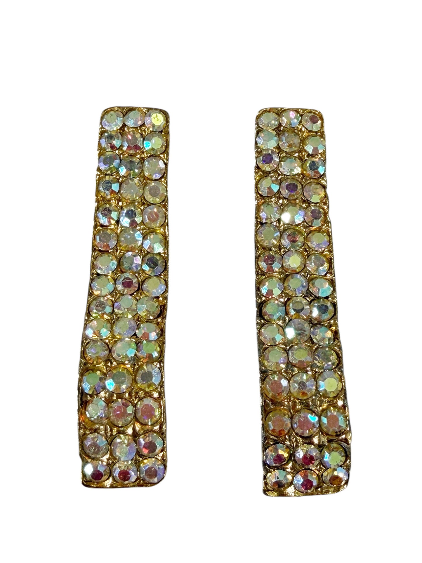 #44 Vtg 1950s-1960s Borealis Rhinestone Shoe Clips Gold Tone  2pc Set