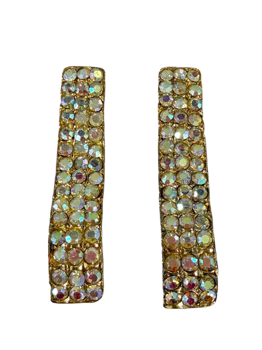 #44 Vtg 1950s-1960s Borealis Rhinestone Shoe Clips Gold Tone  2pc Set