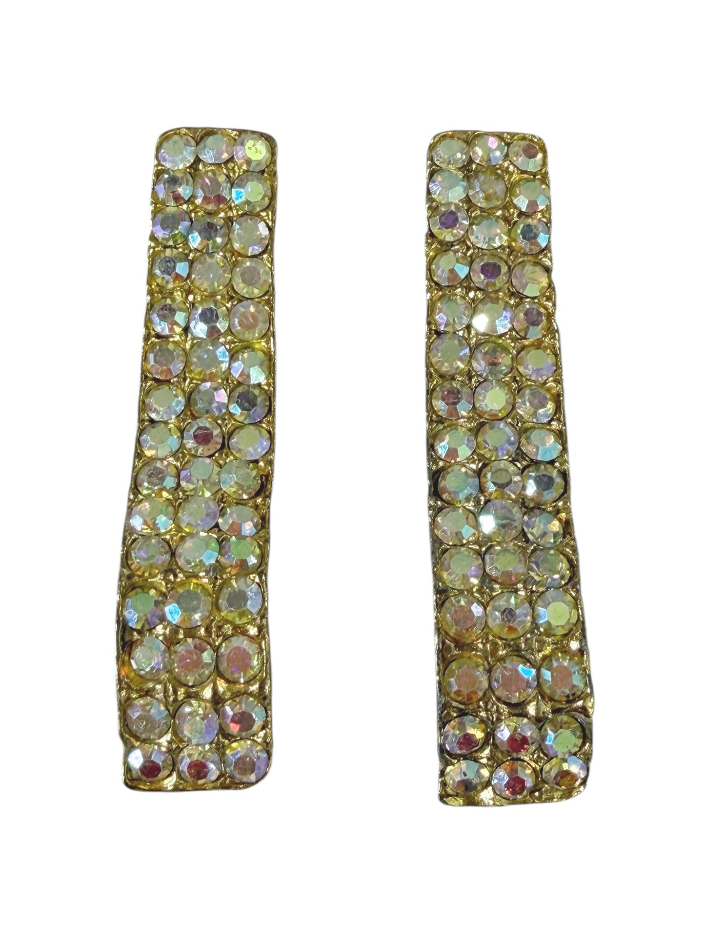 #44 Vtg 1950s-1960s Borealis Rhinestone Shoe Clips Gold Tone  2pc Set