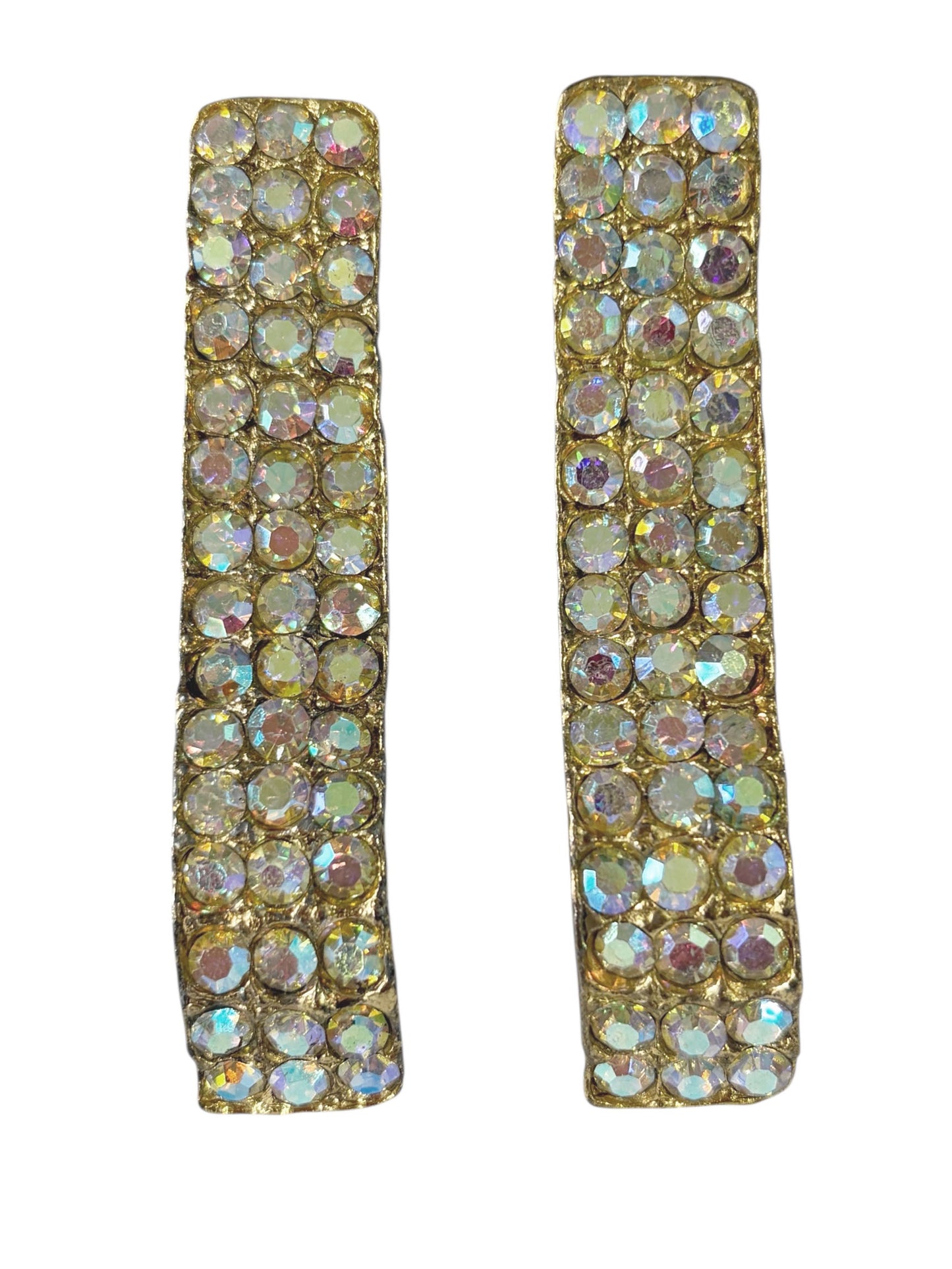 #44 Vtg 1950s-1960s Borealis Rhinestone Shoe Clips Gold Tone  2pc Set