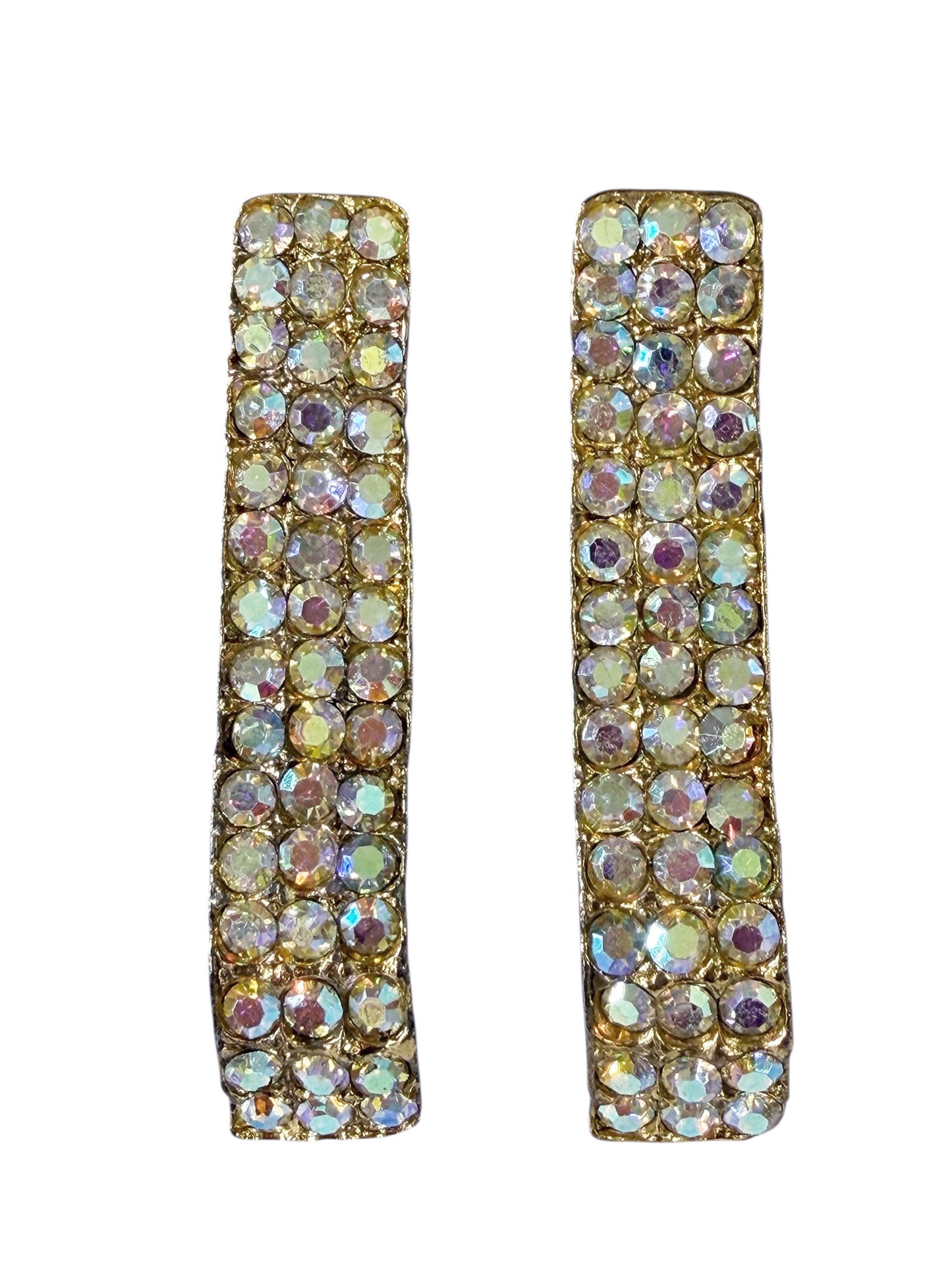 #44 Vtg 1950s-1960s Borealis Rhinestone Shoe Clips Gold Tone  2pc Set