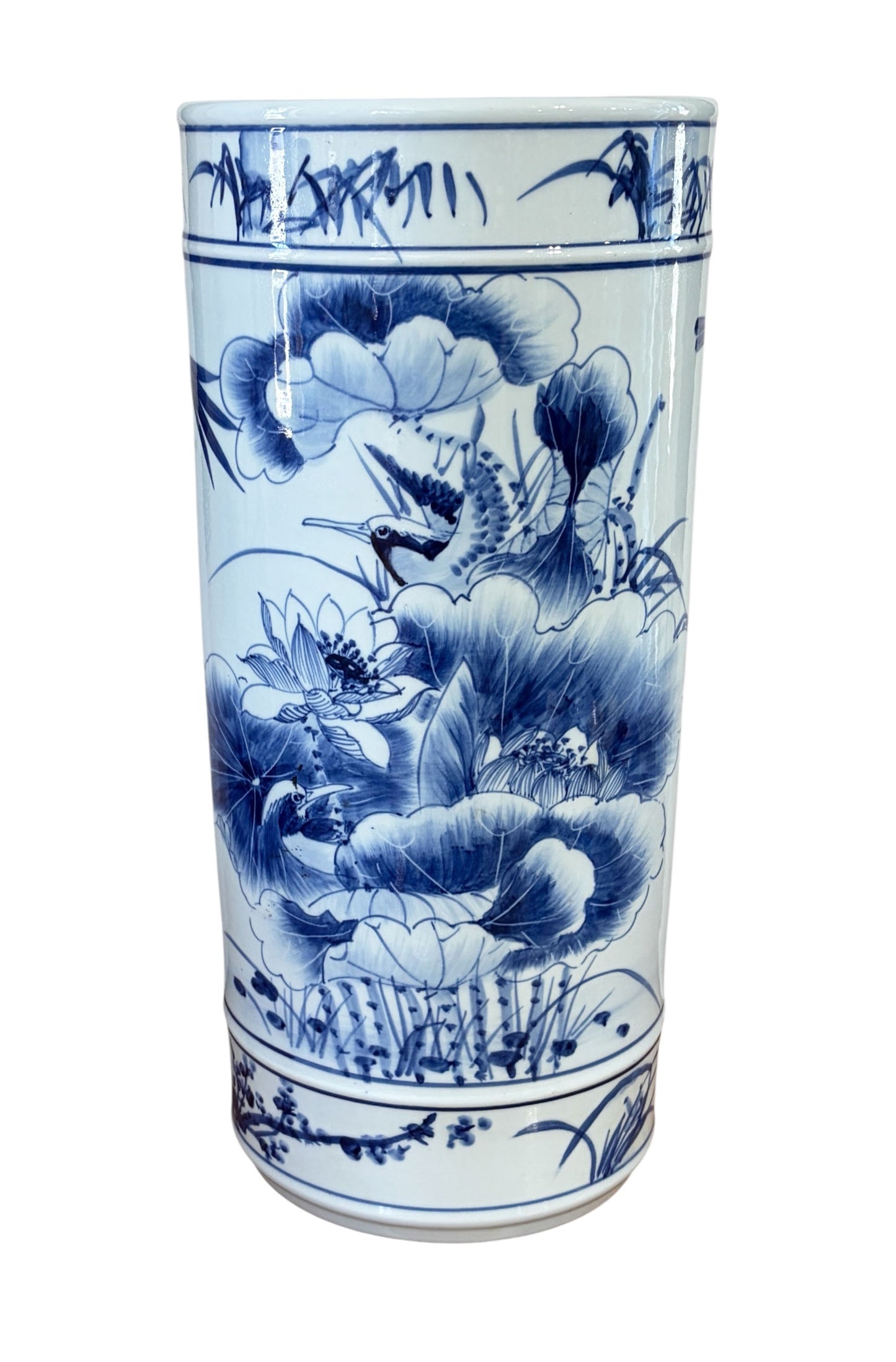 #6602 Chinese Blue and White Porcelain Vase/Umbrella Holder 20" H