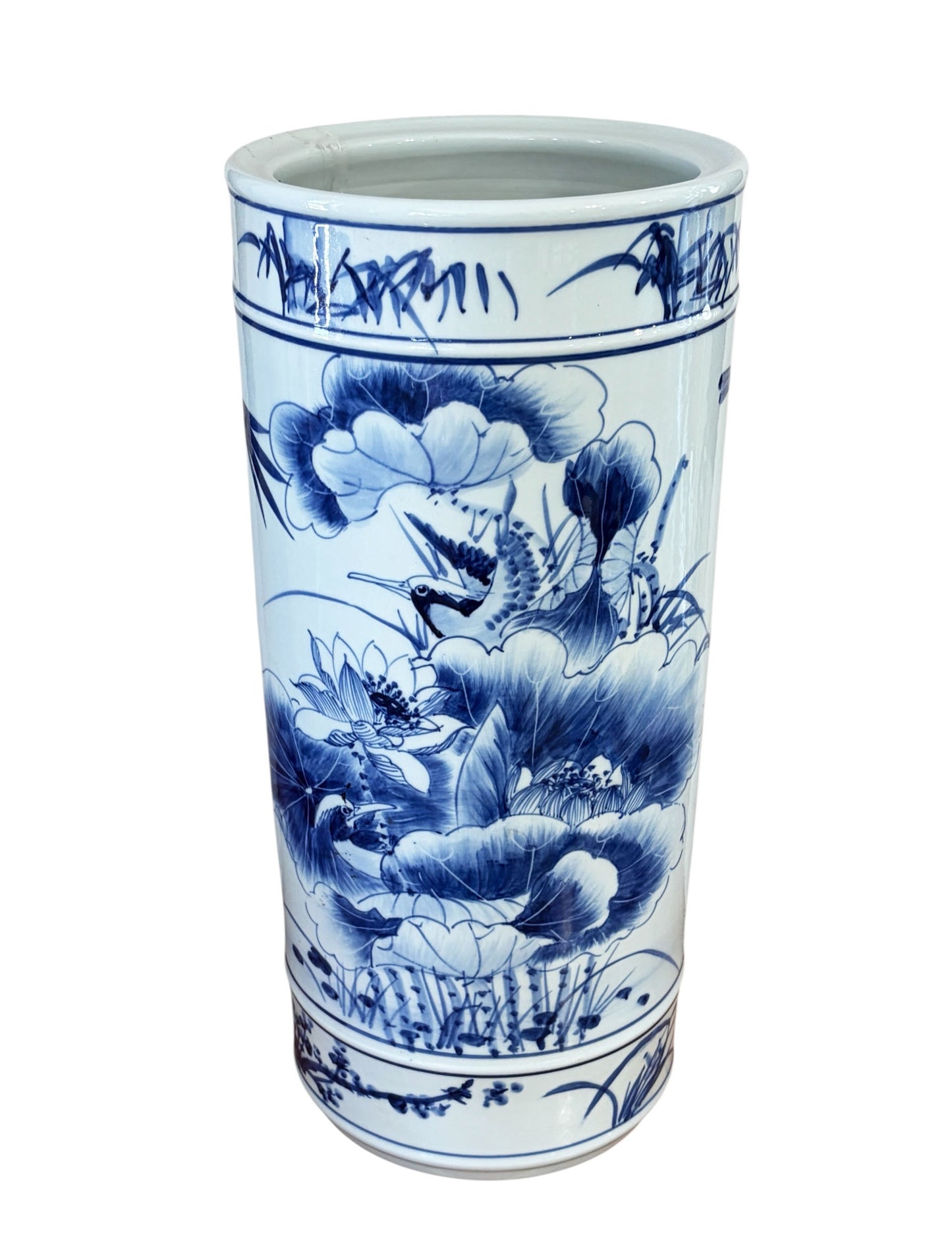 #6602 Chinese Blue and White Porcelain Vase/Umbrella Holder 20" H