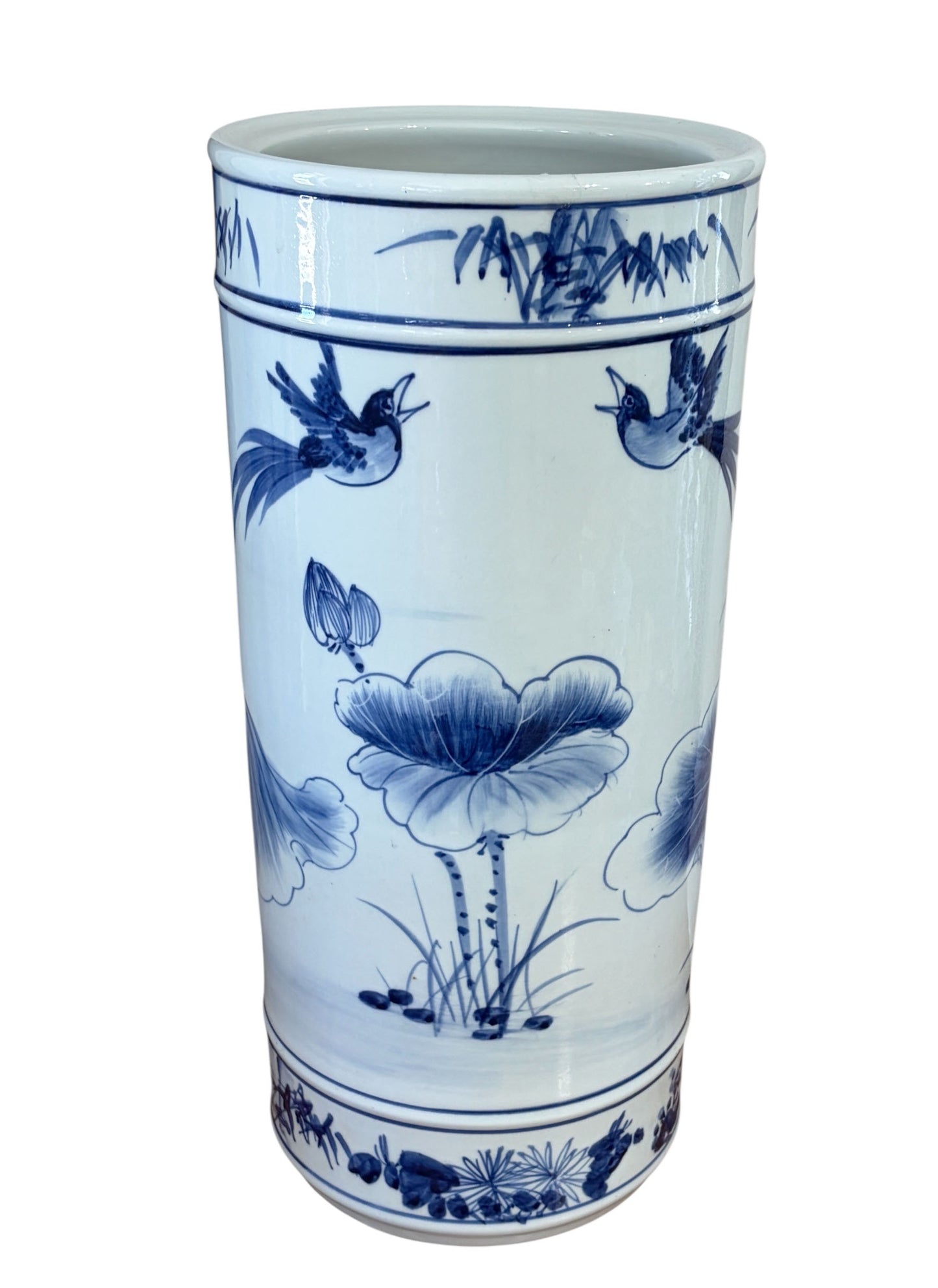 #6602 Chinese Blue and White Porcelain Vase/Umbrella Holder 20" H