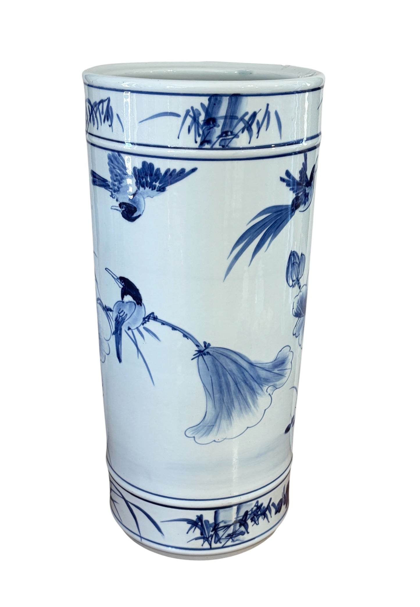 #6602 Chinese Blue and White Porcelain Vase/Umbrella Holder 20" H