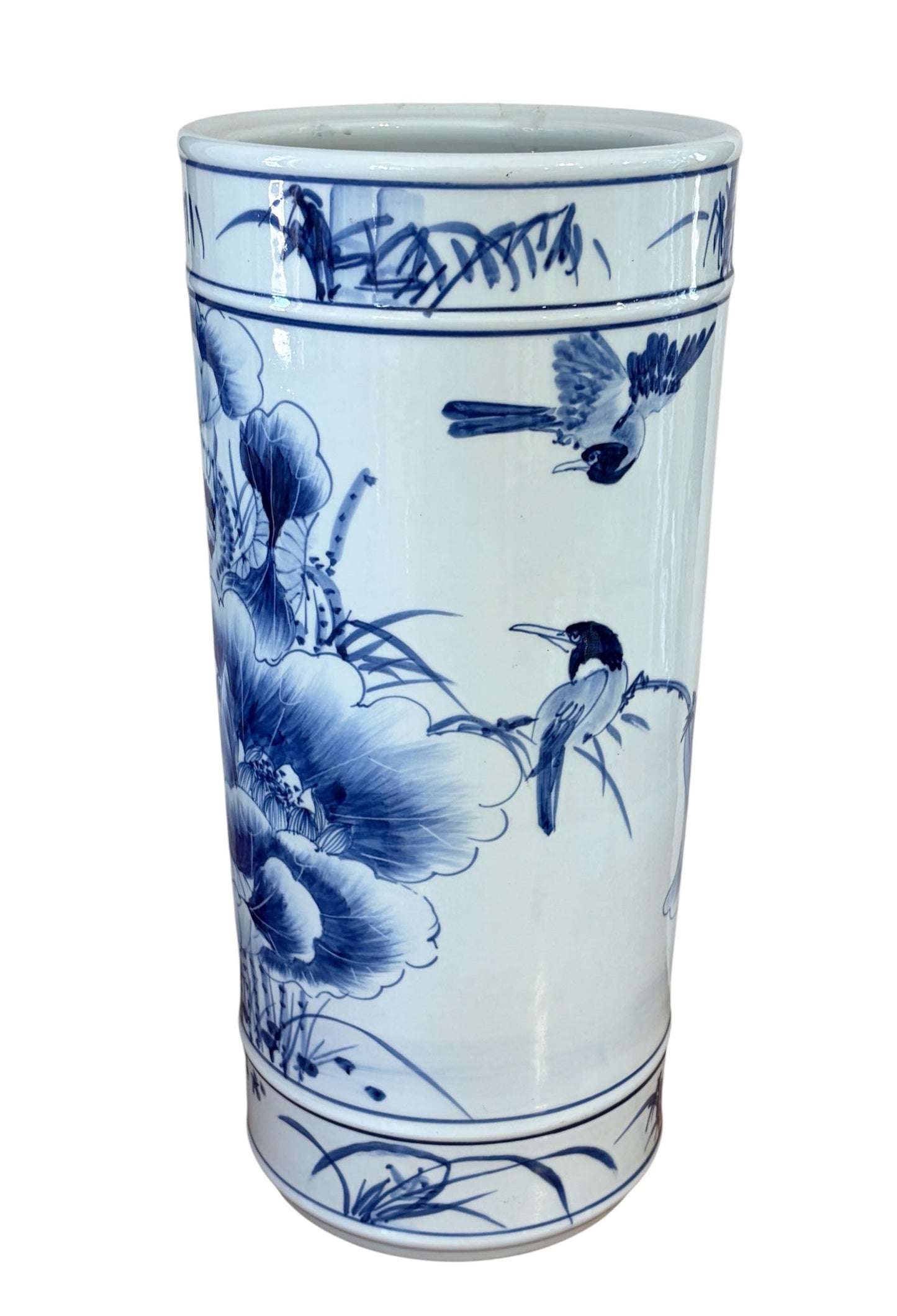 #6602 Chinese Blue and White Porcelain Vase/Umbrella Holder 20" H