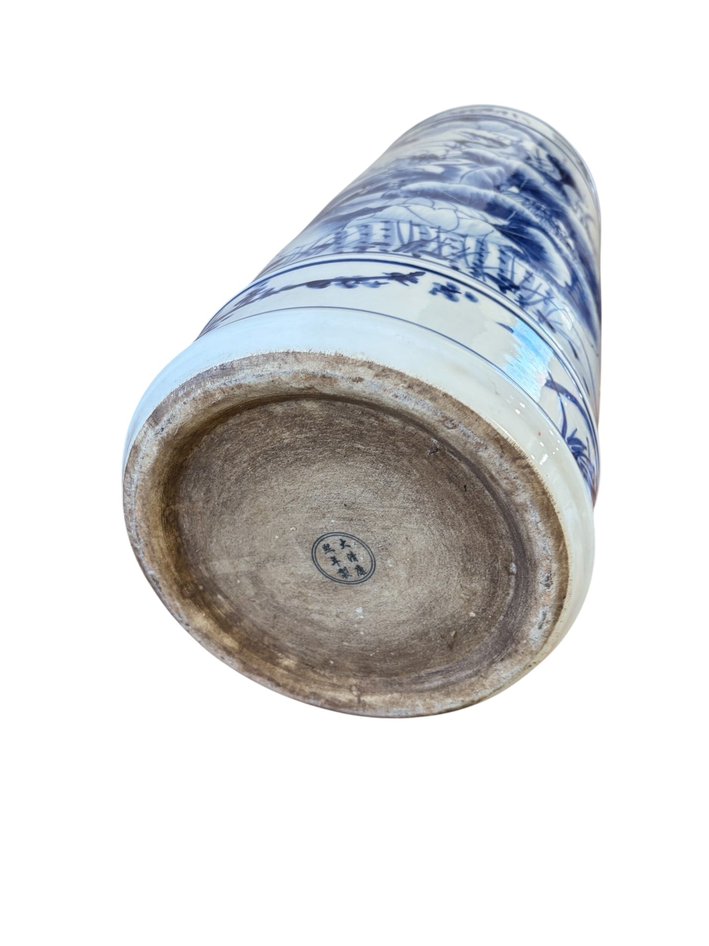 #6602 Chinese Blue and White Porcelain Vase/Umbrella Holder 20" H