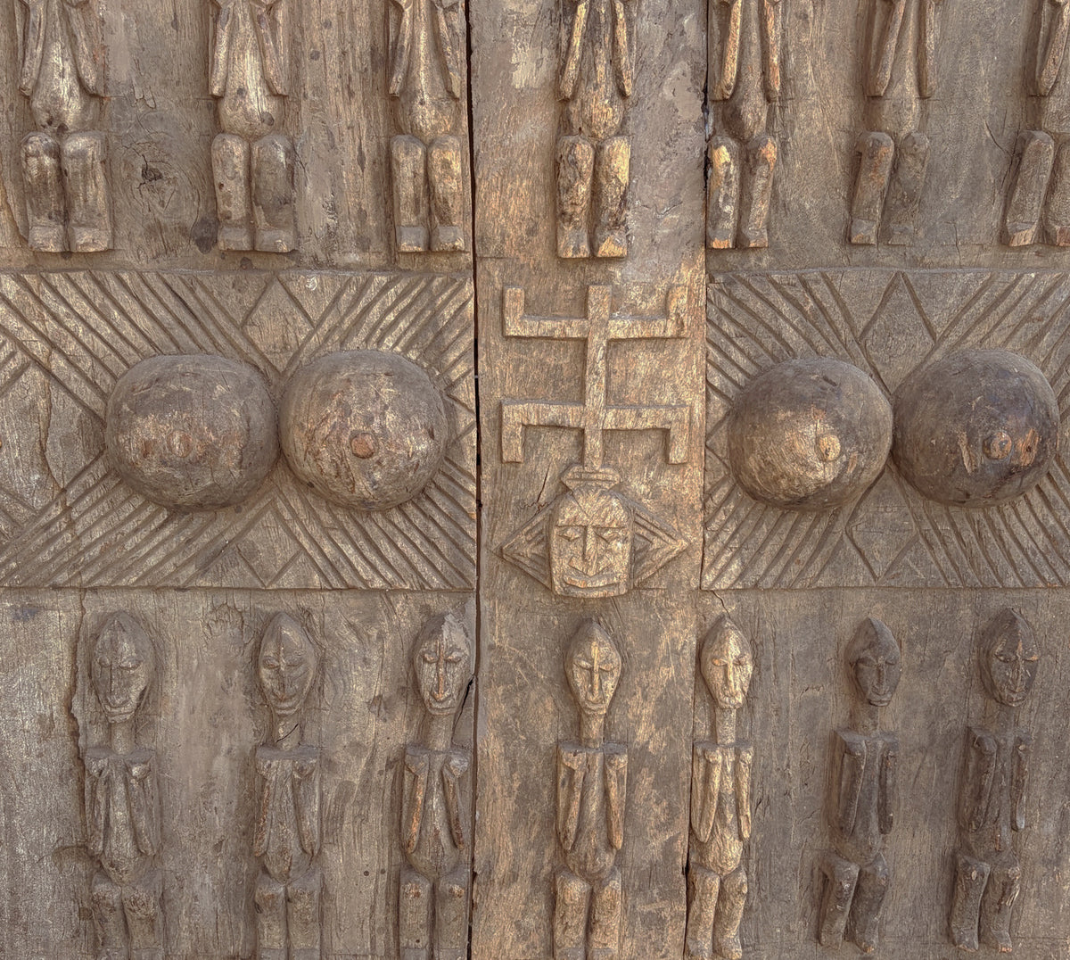 #1298 Rare  Old  Granary Dogon Door w/Nomoo Ancestors  Mali African 68"H