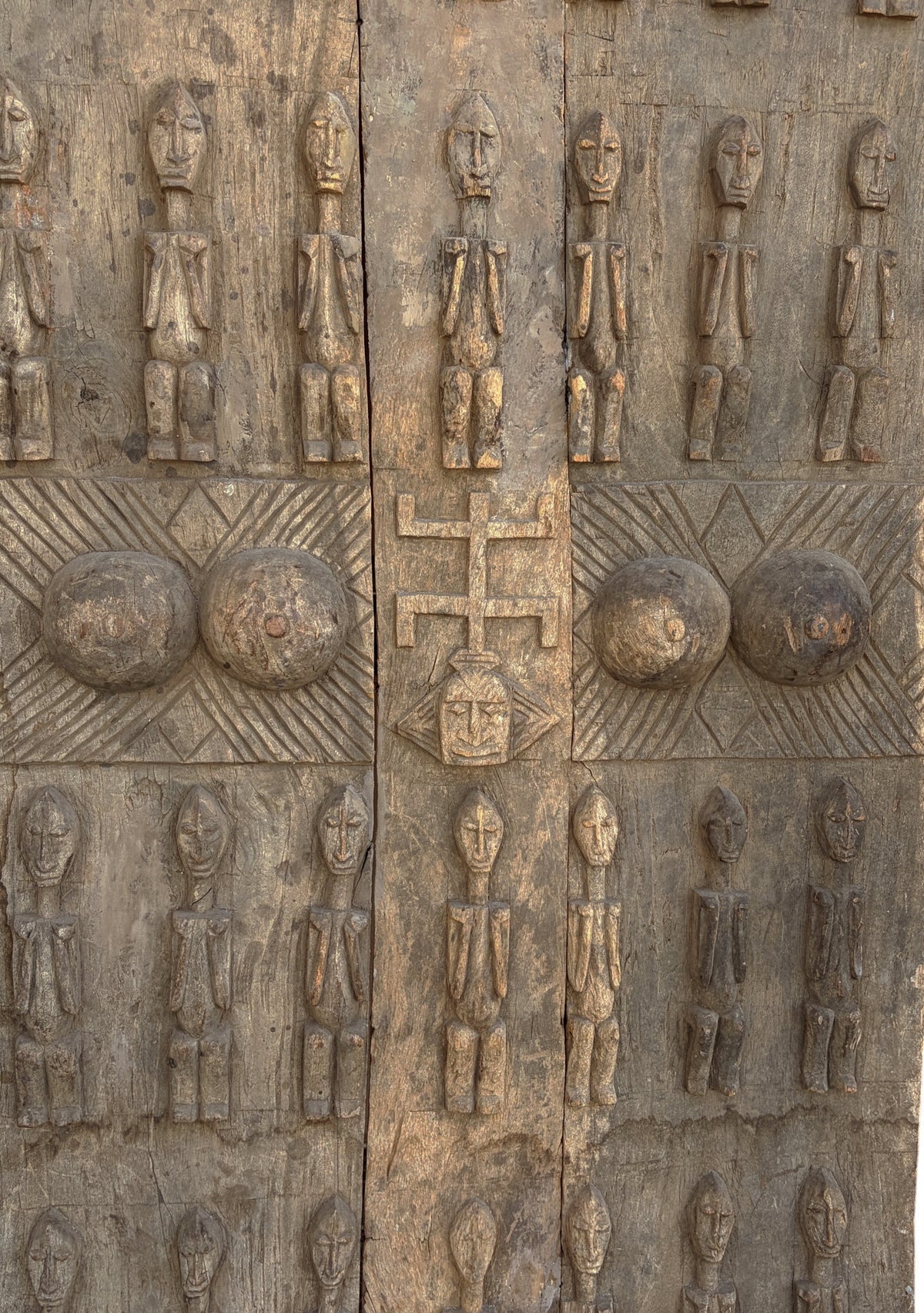 #1298 Rare  Old  Granary Dogon Door w/Nomoo Ancestors  Mali African 68"H