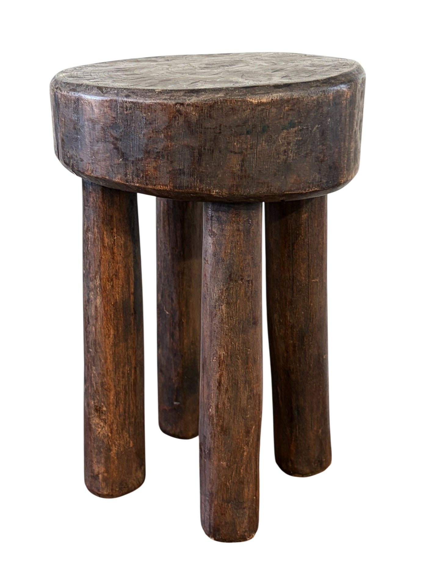 #7192 African Vintage Carved Wood Milk Stool Hehe Gogo People Tanzania 12"H