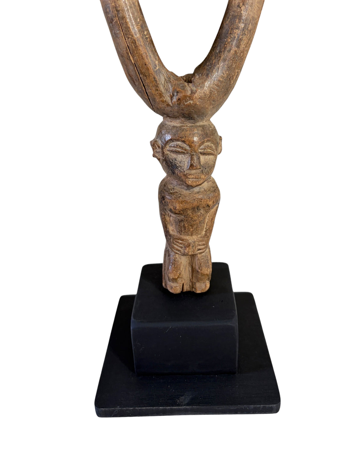 #6482/100 Vintage unique old Lobi Figural Sling shot Burkina Faso African 9.25" H  w/Stand