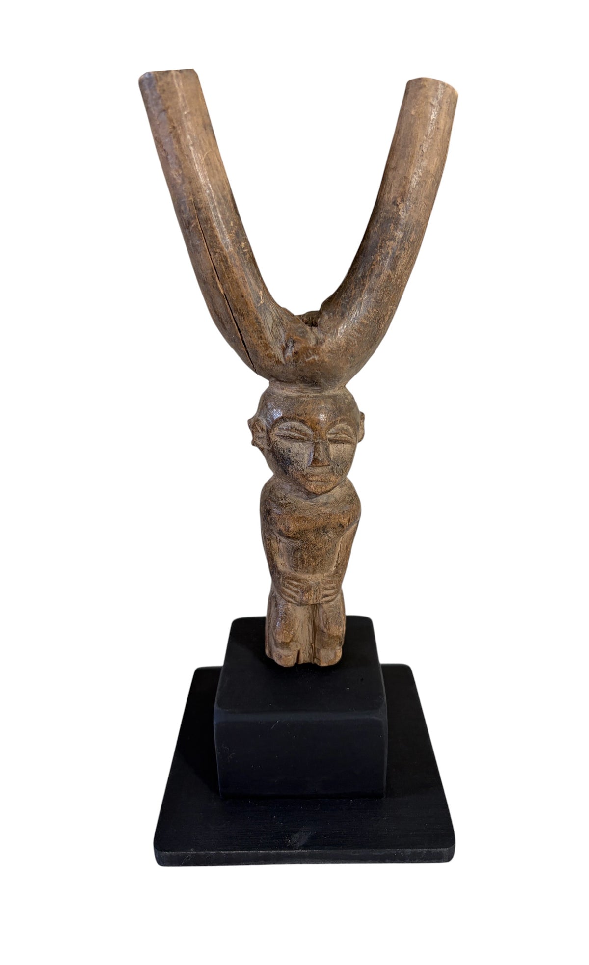 #6482/100 Vintage unique old Lobi Figural Sling shot Burkina Faso African 9.25" H  w/Stand