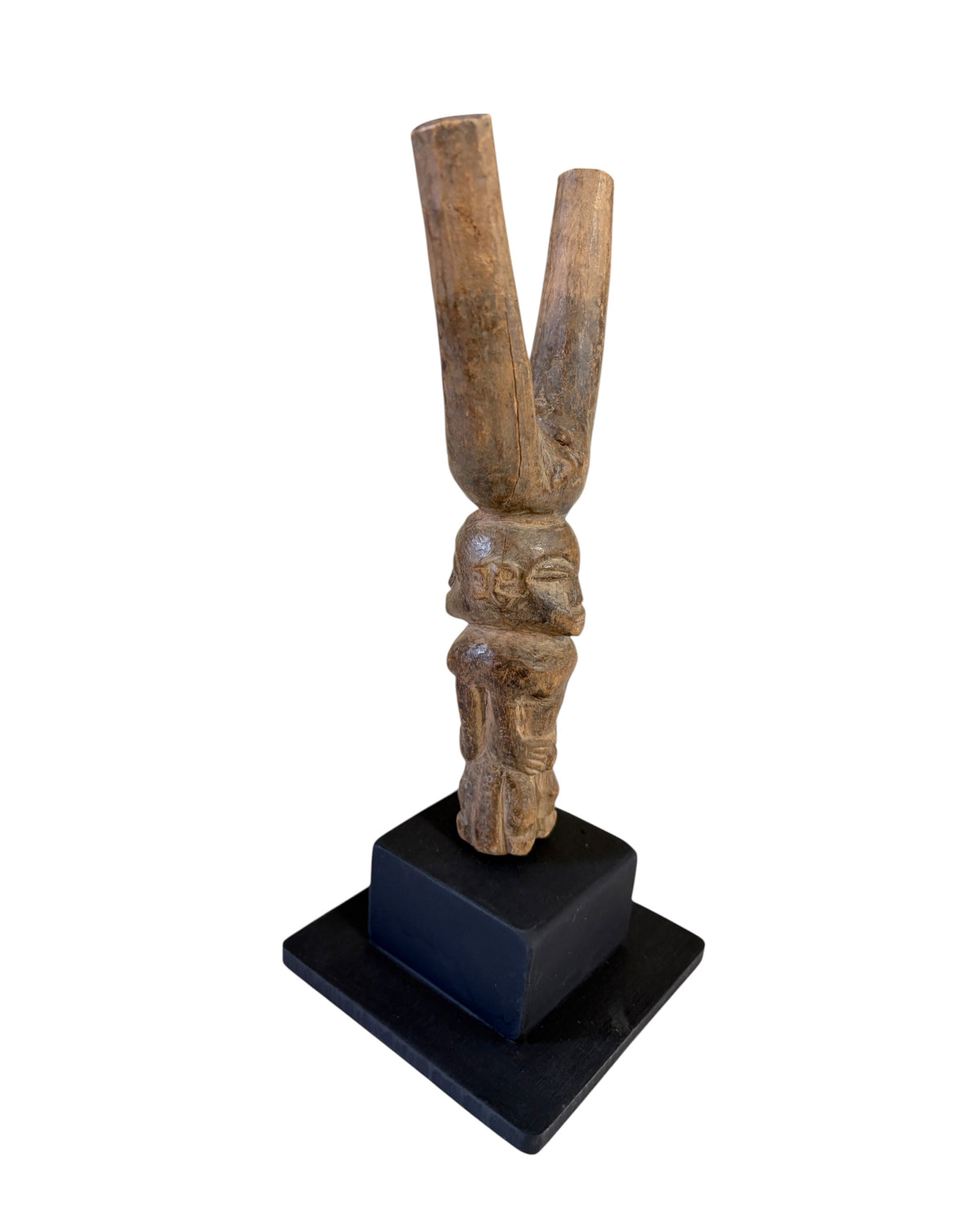 #6482/100 Vintage unique old Lobi Figural Sling shot Burkina Faso African 9.25" H  w/Stand