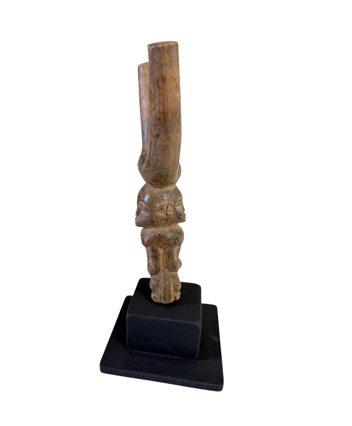#6482/100 Vintage unique old Lobi Figural Sling shot Burkina Faso African 9.25" H  w/Stand