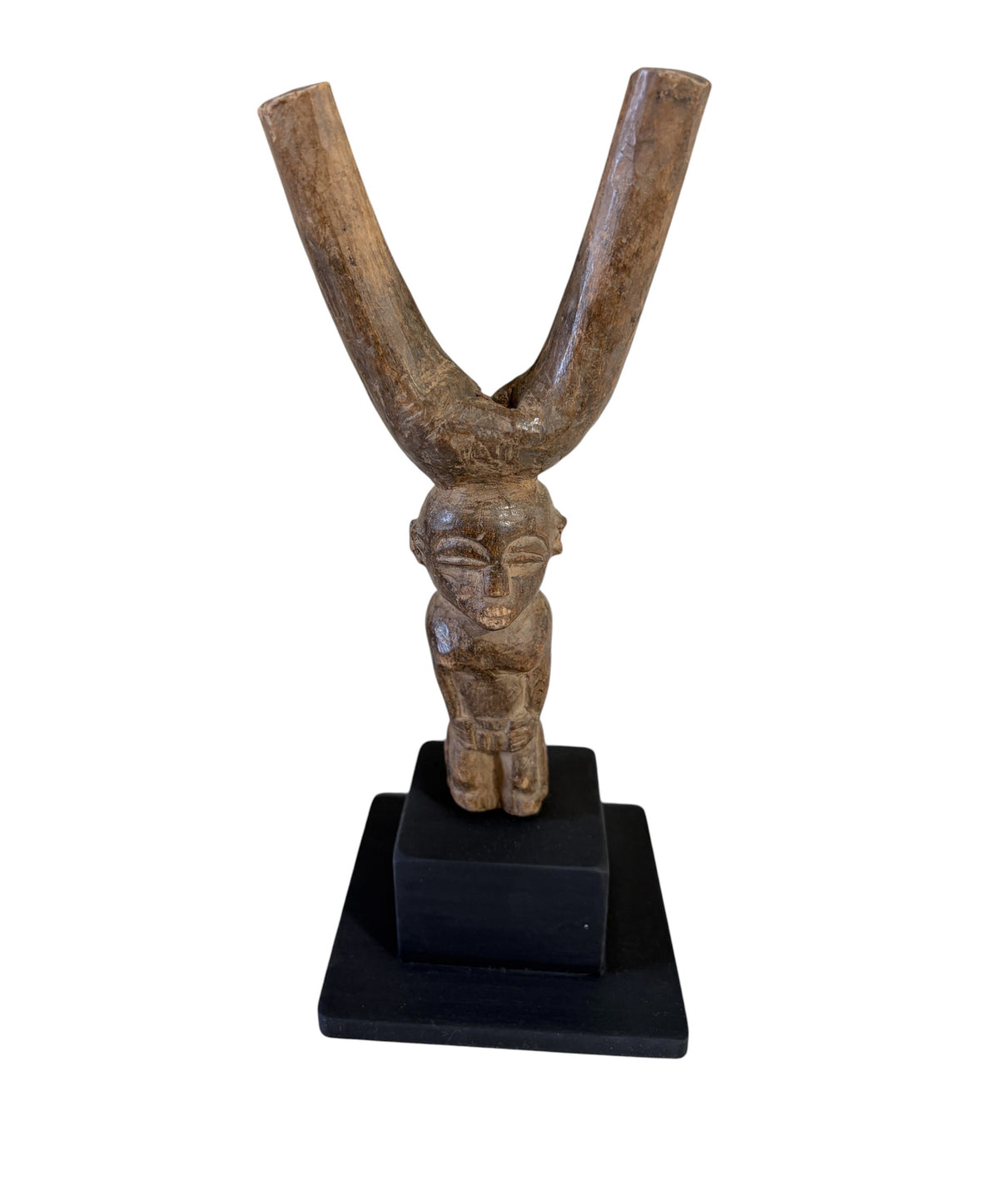 #6482/100 Vintage unique old Lobi Figural Sling shot Burkina Faso African 9.25" H  w/Stand
