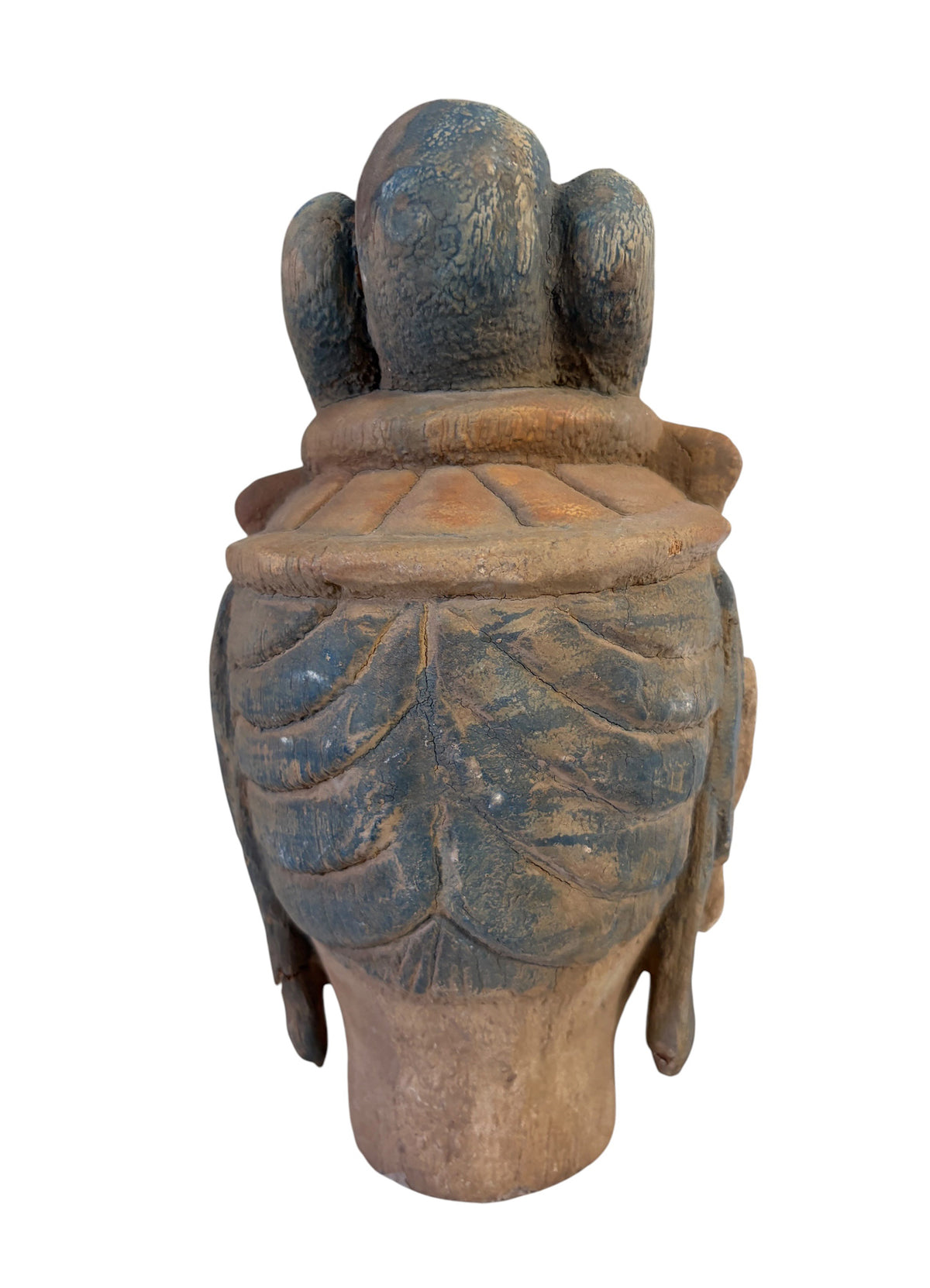# 626A Vintage  Asian Carved Wood Guanyin  Head 9" H