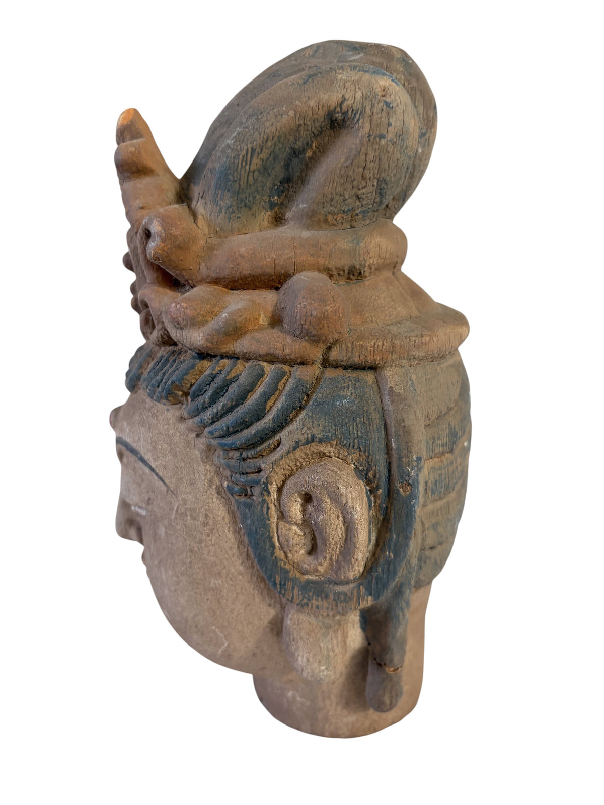 # 626A Vintage  Asian Carved Wood Guanyin  Head 9" H
