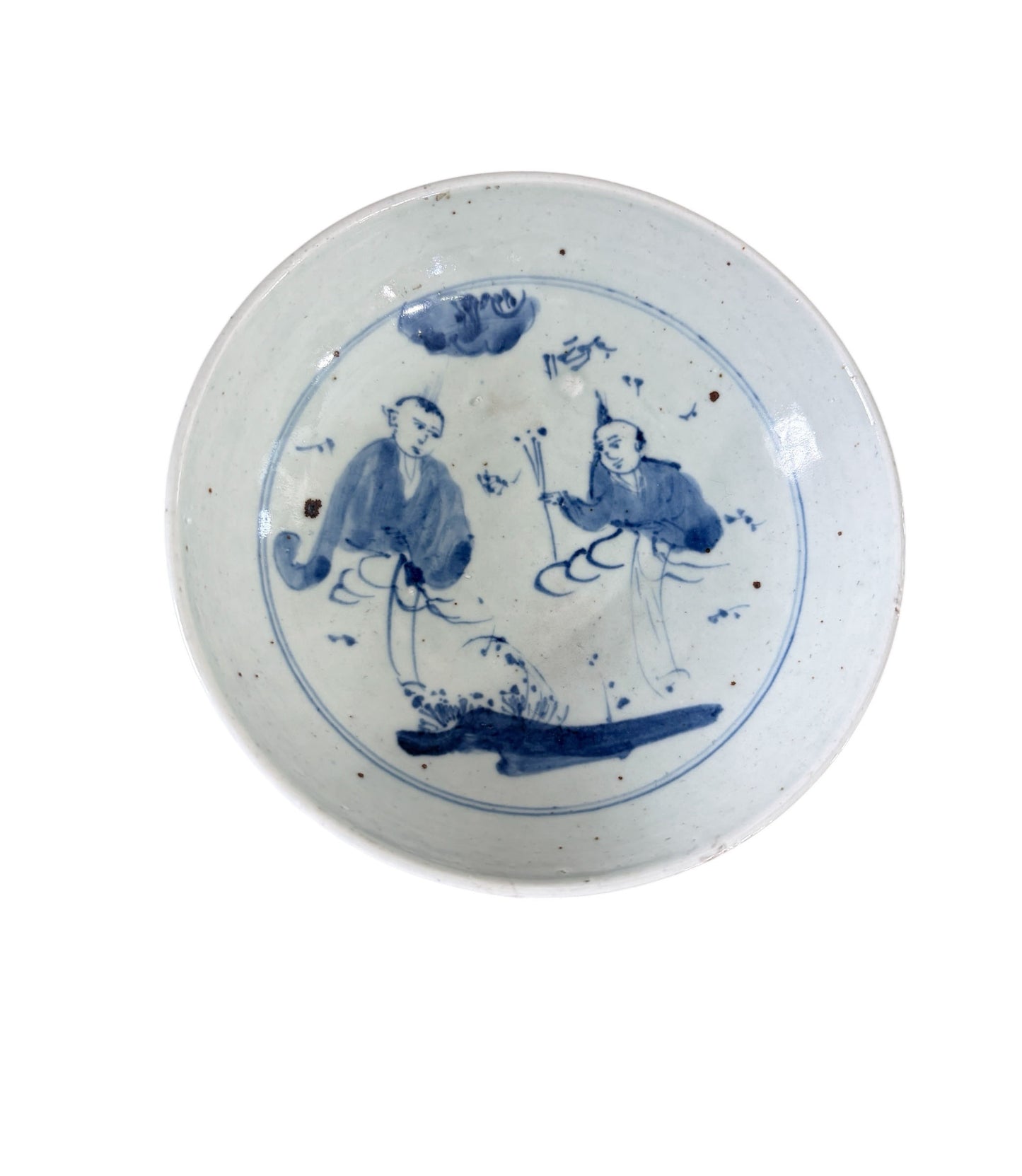 #6620 Early 19th c Chinoiserie  Porcelain  Blue and white  Bowl w/ Kids
