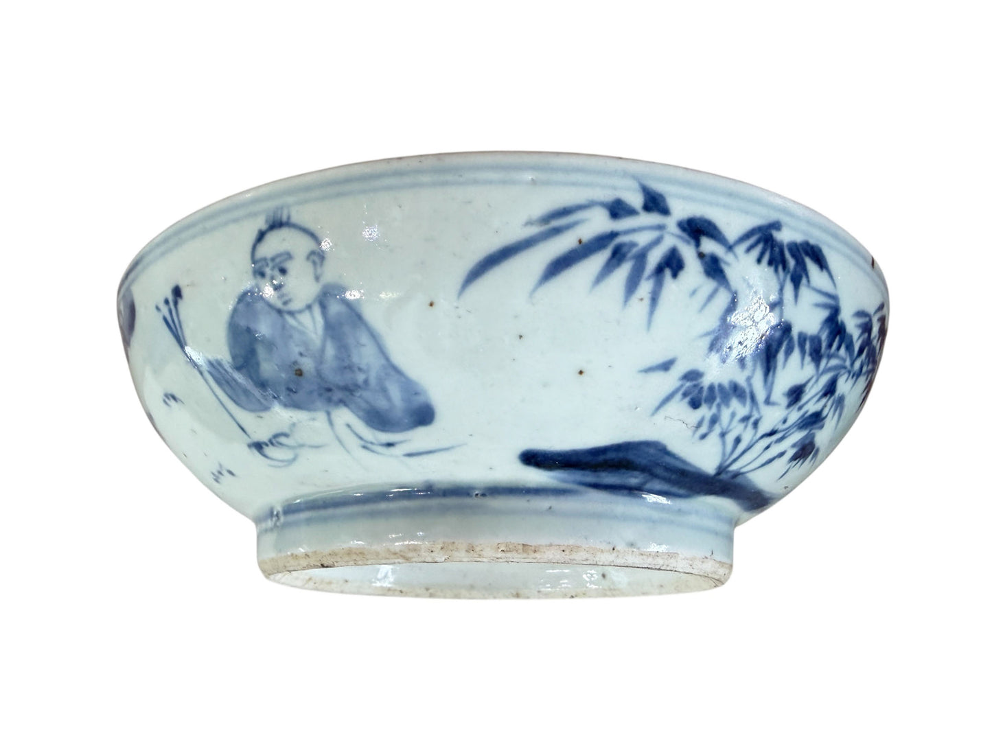 #6620 Early 19th c Chinoiserie  Porcelain  Blue and white  Bowl w/ Kids
