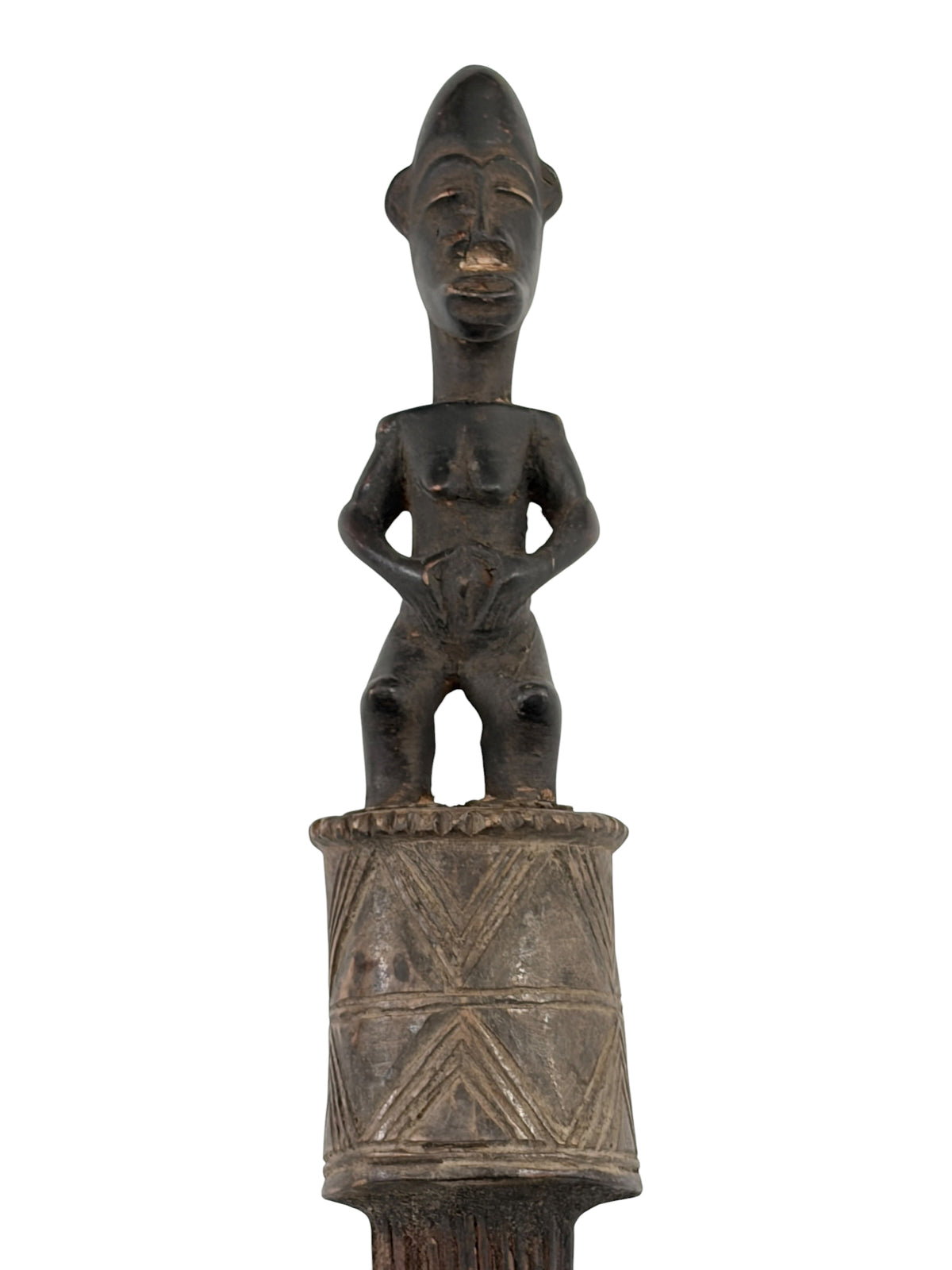 #6604 Vintage  African Baule Materity Broom With Female Figure 29" H