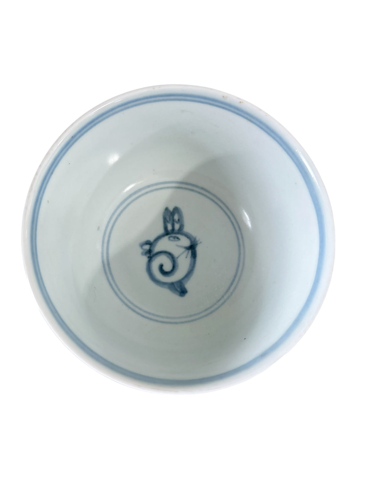 #1915 Vintage Chinoiserie  Porcelain  Blue and white Rice Bowl w/ Rabbit