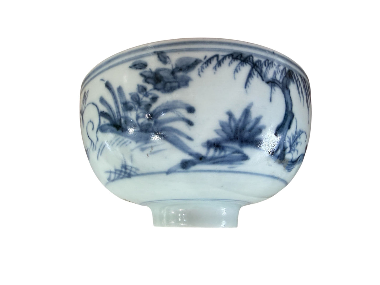 #1915 Vintage Chinoiserie  Porcelain  Blue and white Rice Bowl w/ Rabbit
