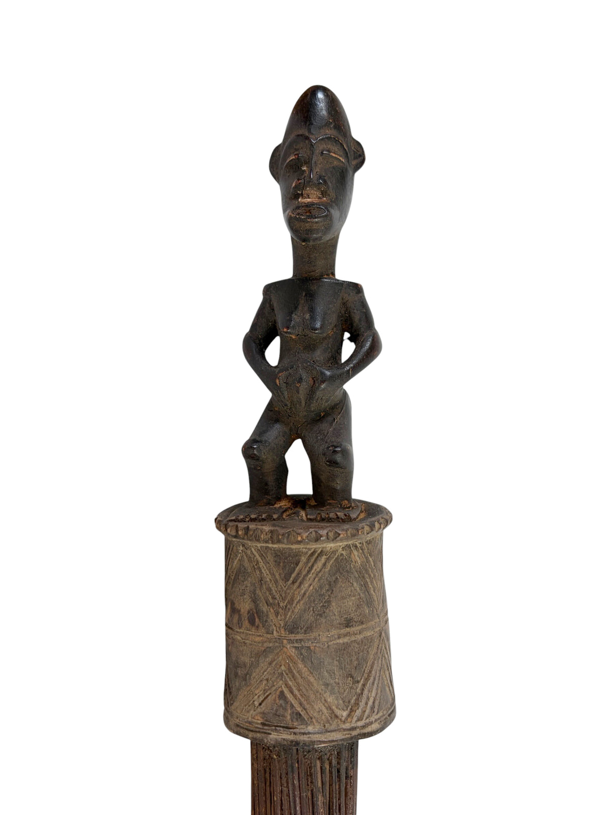 #6604 Vintage  African Baule Materity Broom With Female Figure 29" H