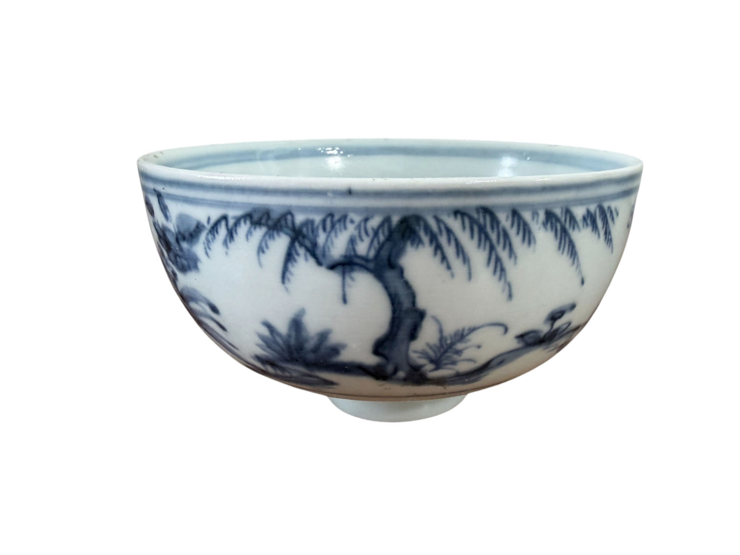 #1915 Vintage Chinoiserie  Porcelain  Blue and white Rice Bowl w/ Rabbit