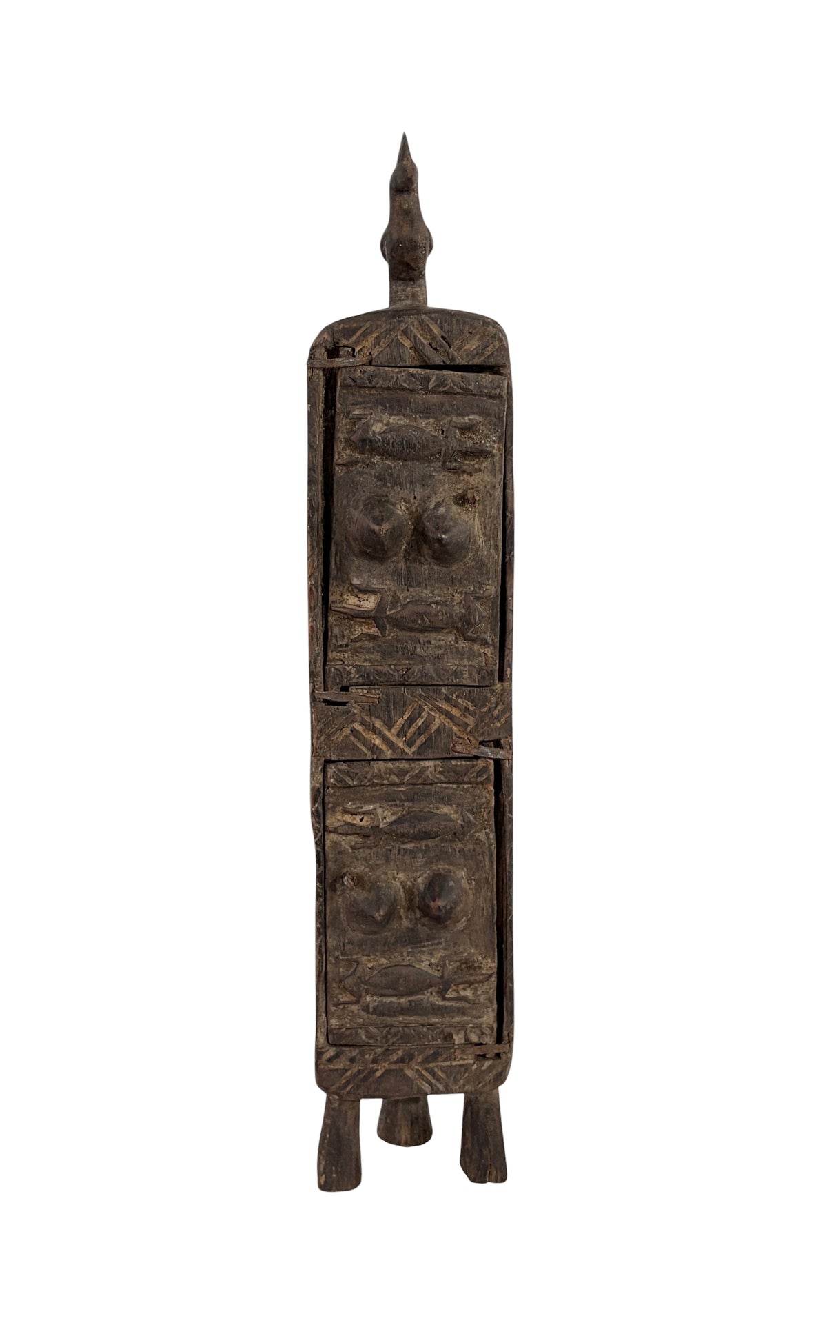 #1301 Vintage Unique Dogon Hand Carved Wooden  Box Mali 17.5" H