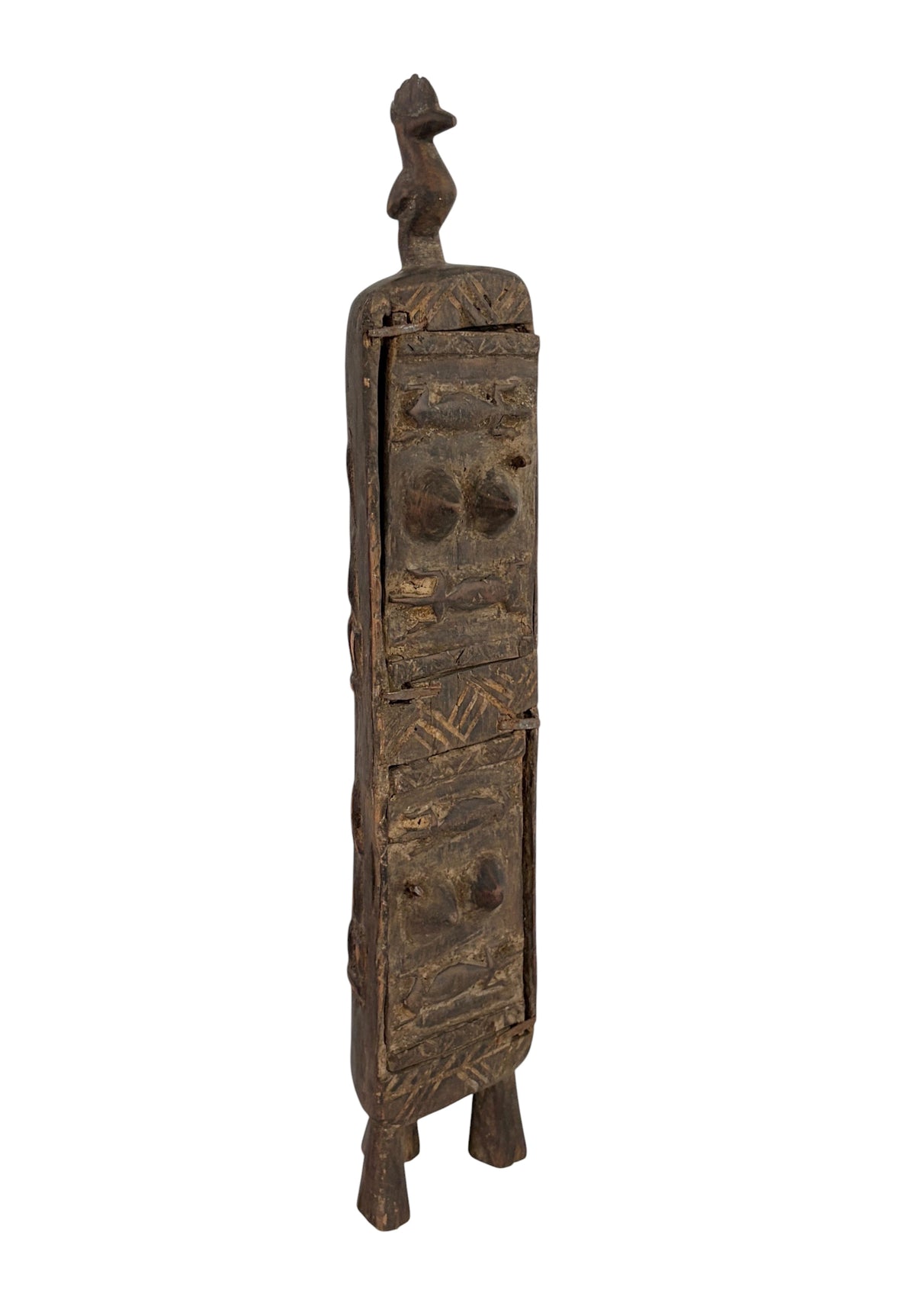 #1301 Vintage Unique Dogon Hand Carved Wooden  Box Mali 17.5" H