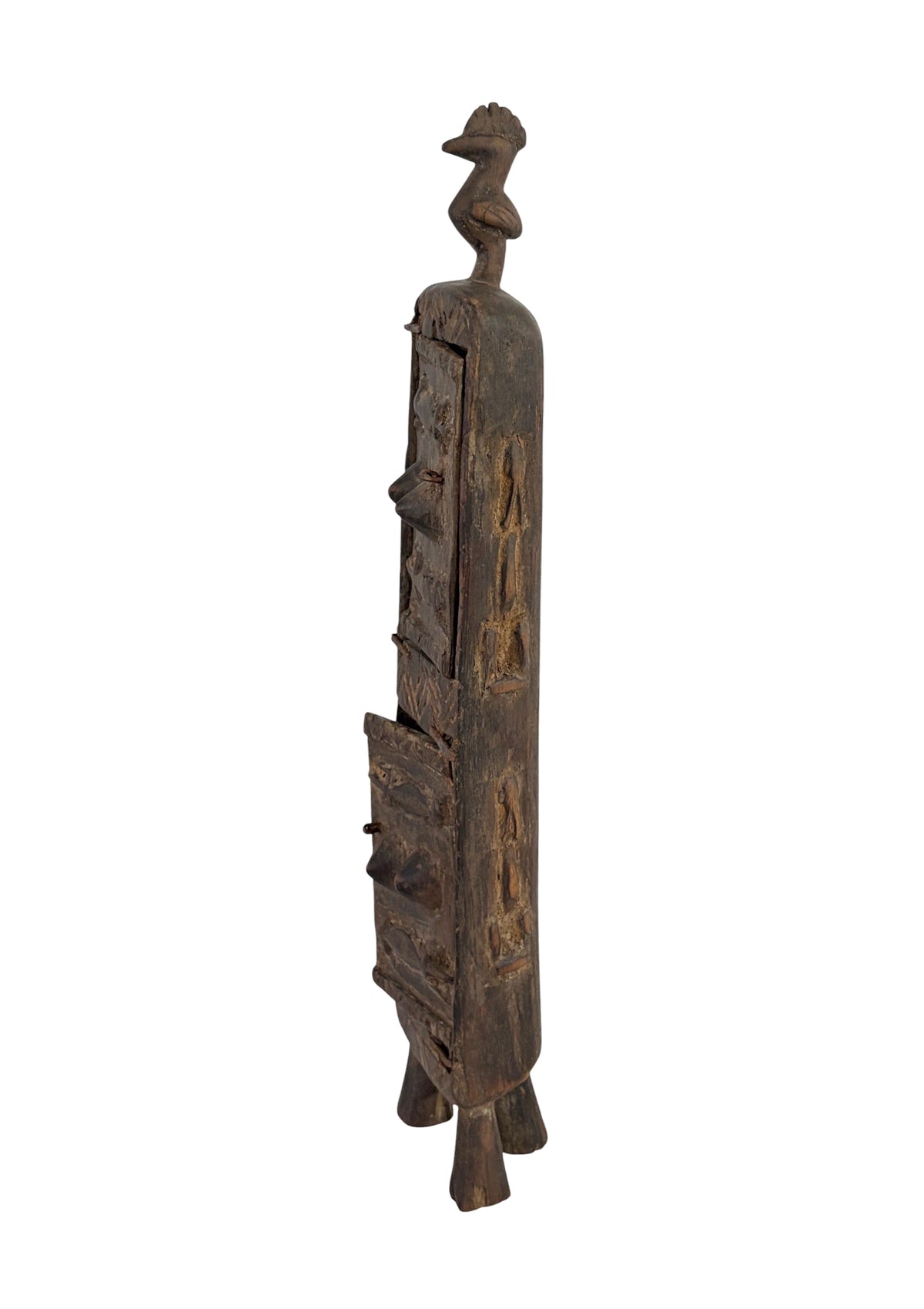 #1301 Vintage Unique Dogon Hand Carved Wooden  Box Mali 17.5" H