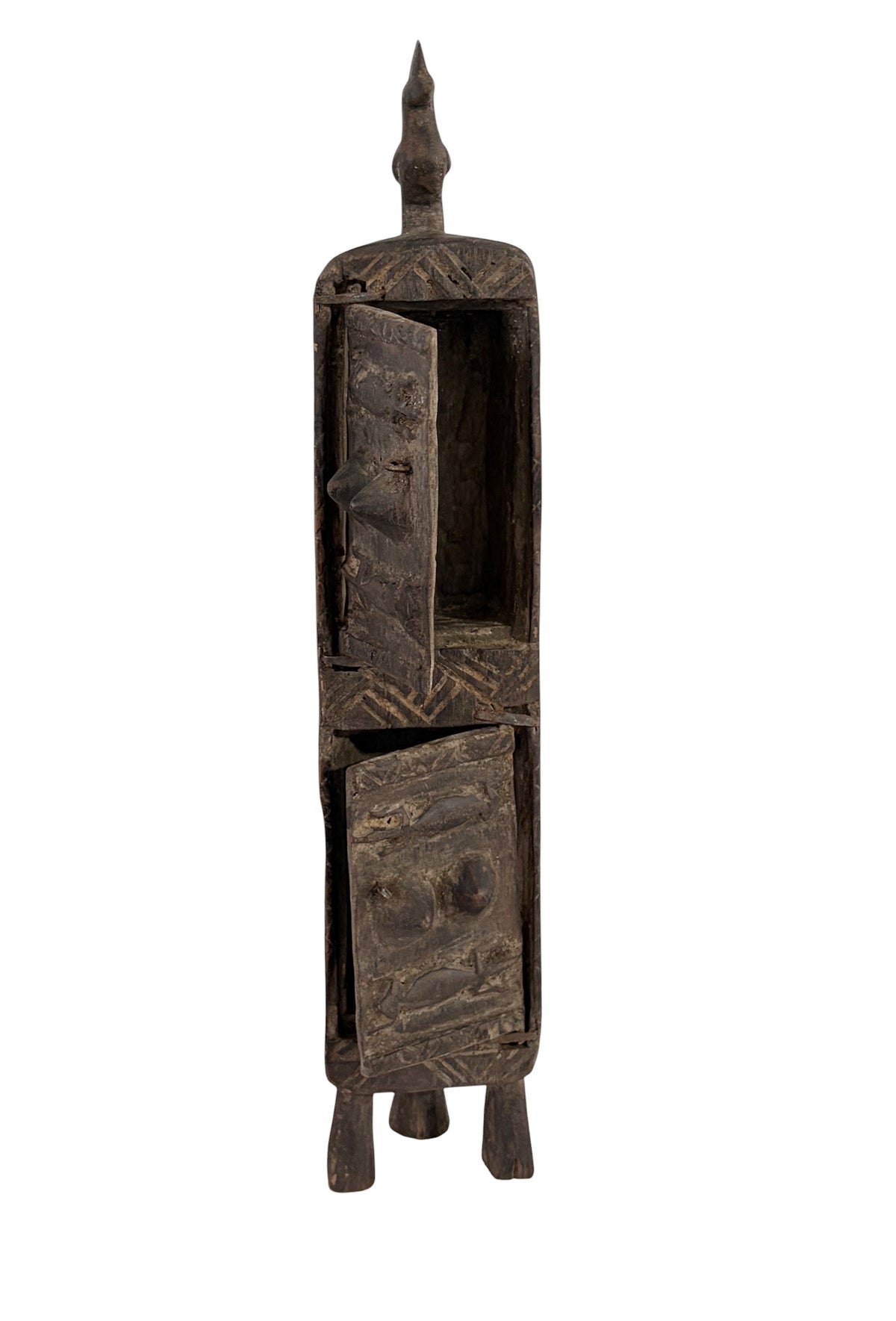 #1301 Vintage Unique Dogon Hand Carved Wooden  Box Mali 17.5" H
