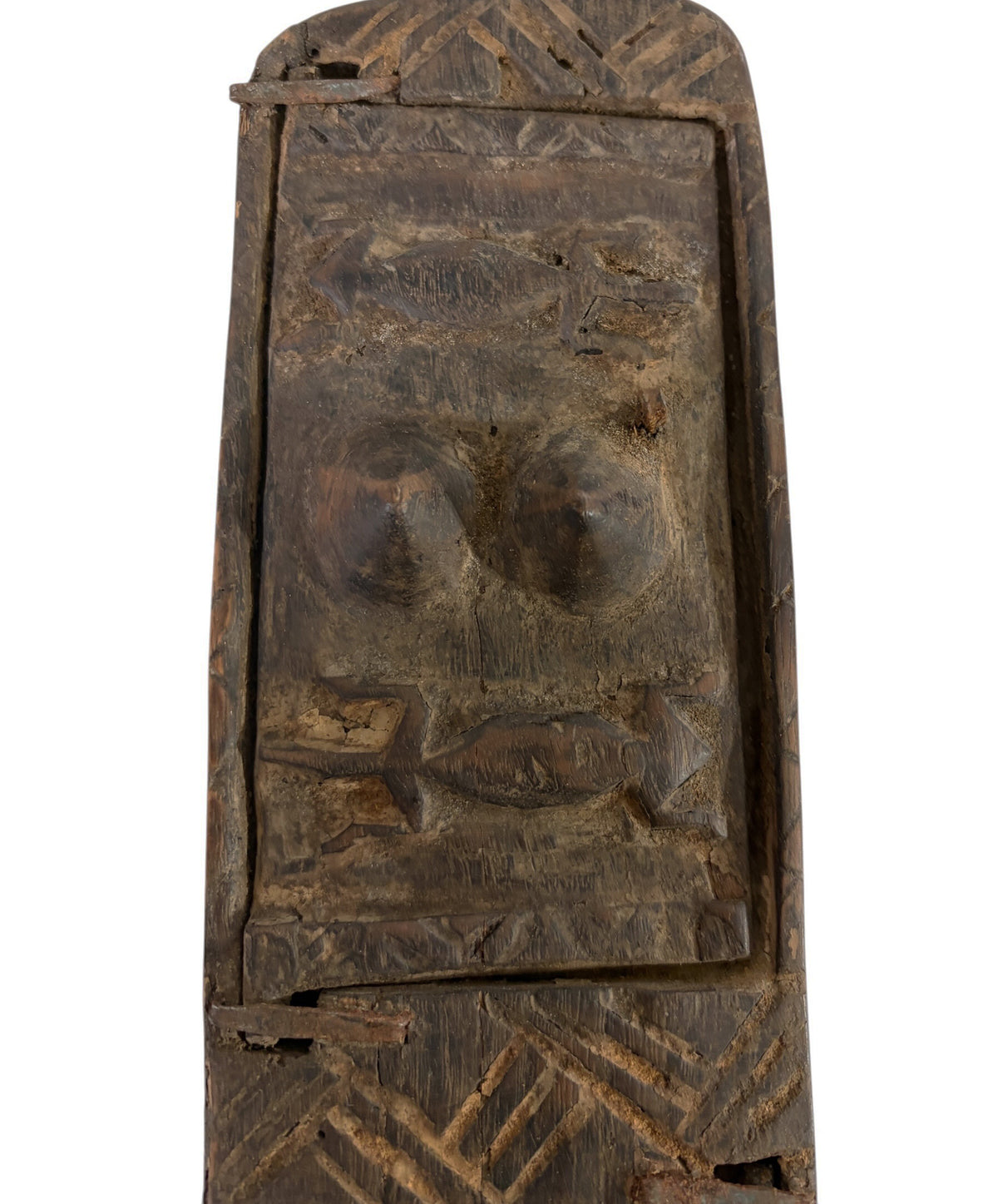 #1301 Vintage Unique Dogon Hand Carved Wooden  Box Mali 17.5" H