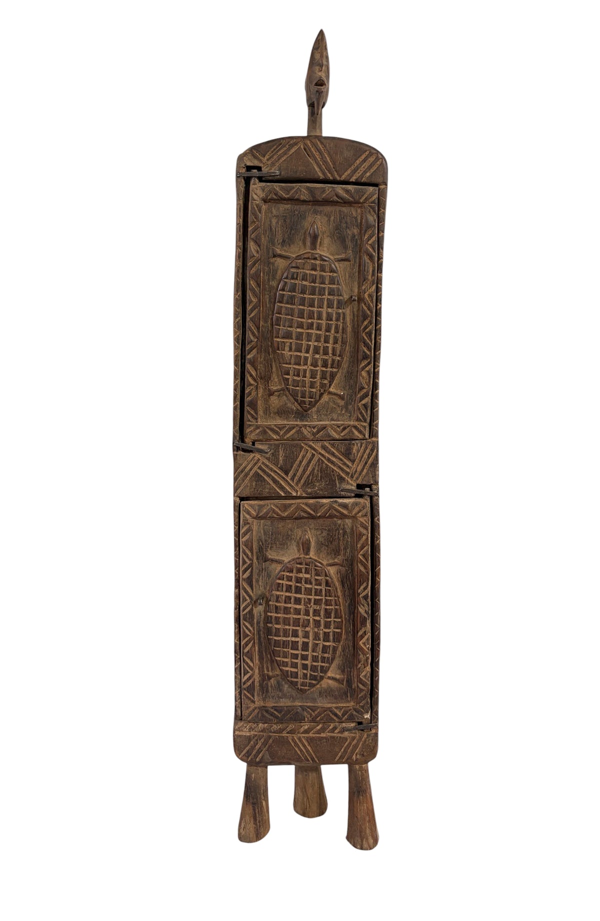 #13012 Lg Vintage Unique Dogon Hand Carved Wooden  Box Mali 27" H