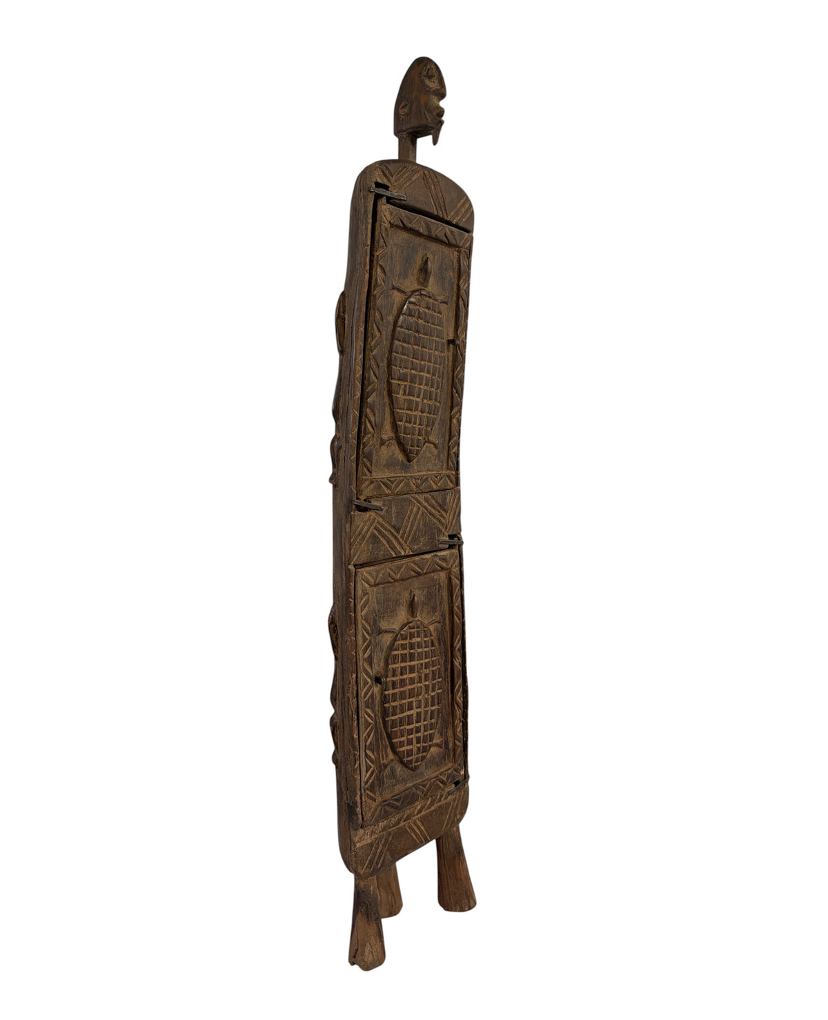 #13012 Lg Vintage Unique Dogon Hand Carved Wooden  Box Mali 27" H