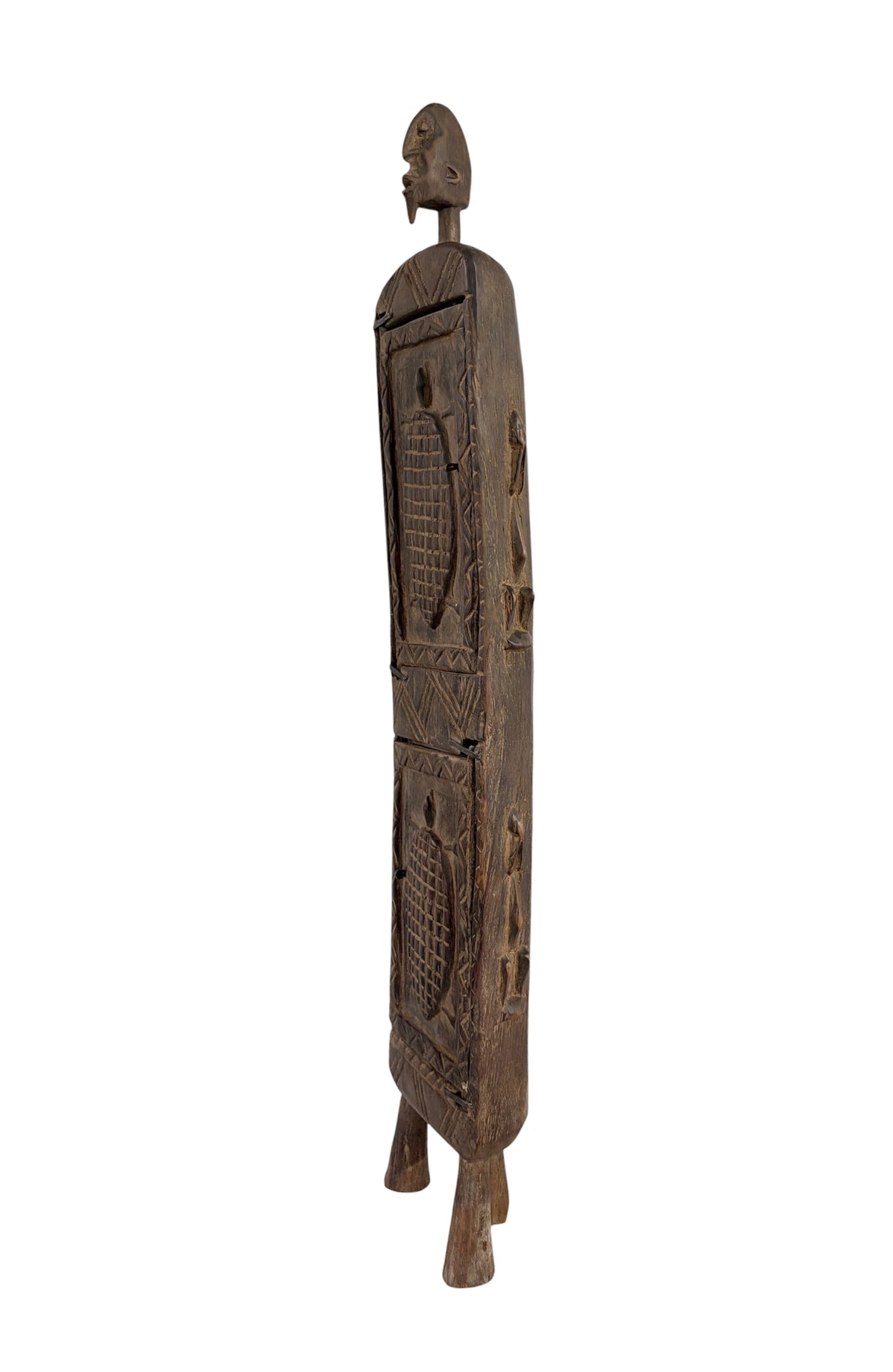 #13012 Lg Vintage Unique Dogon Hand Carved Wooden  Box Mali 27" H
