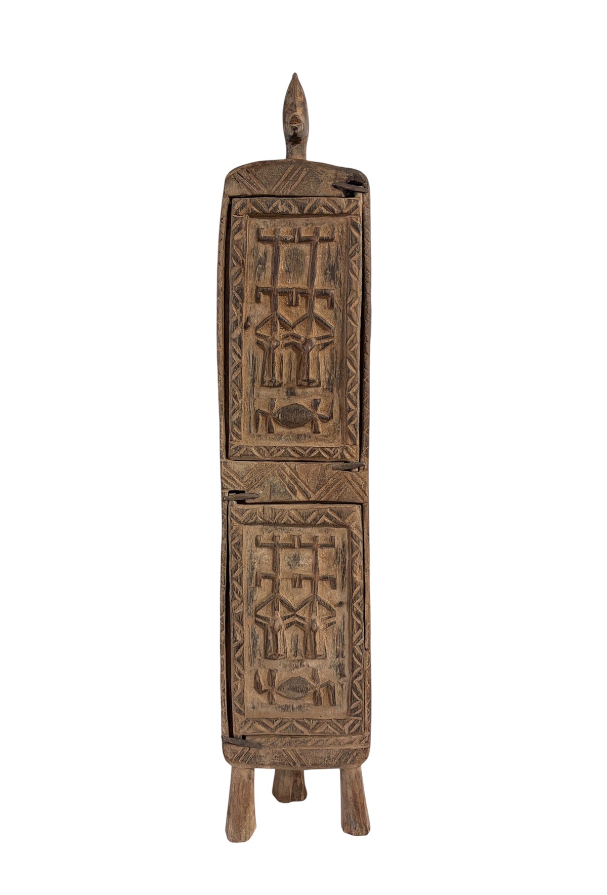 #1305 Lg Vintage Unique Dogon Hand Carved Wooden  Box Mali 25" H