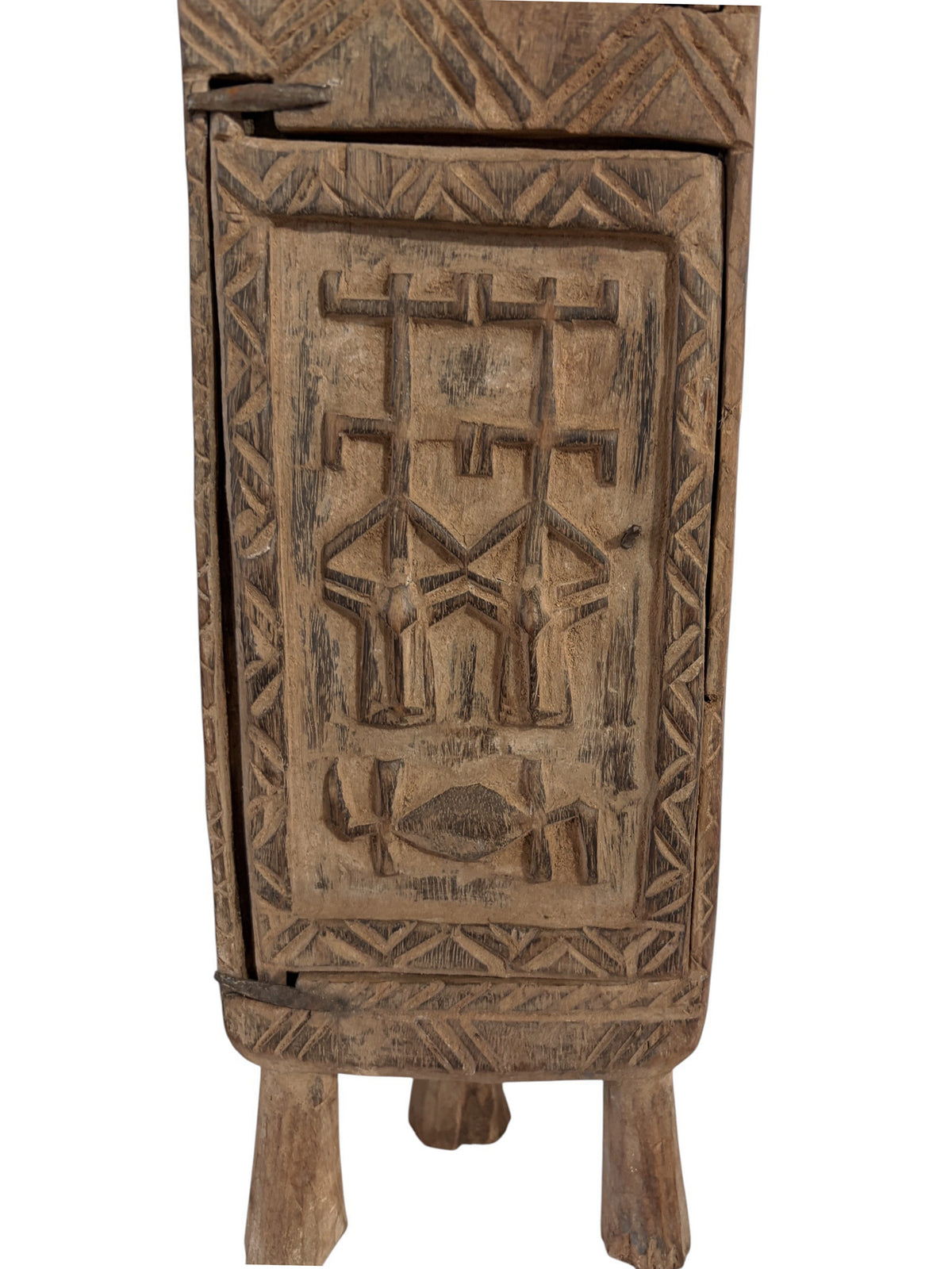 #1305 Lg Vintage Unique Dogon Hand Carved Wooden  Box Mali 25" H