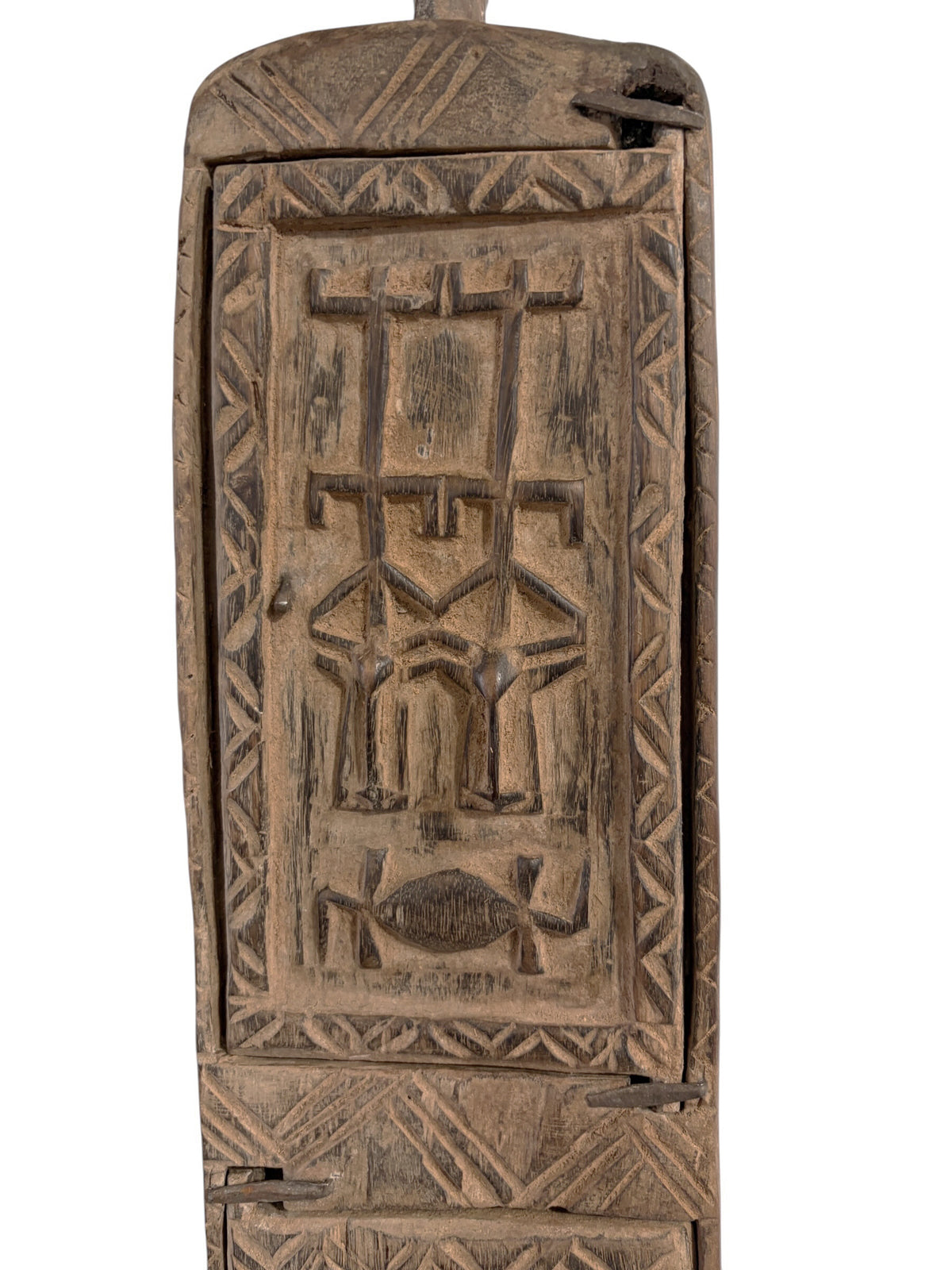 #1305 Lg Vintage Unique Dogon Hand Carved Wooden  Box Mali 25" H