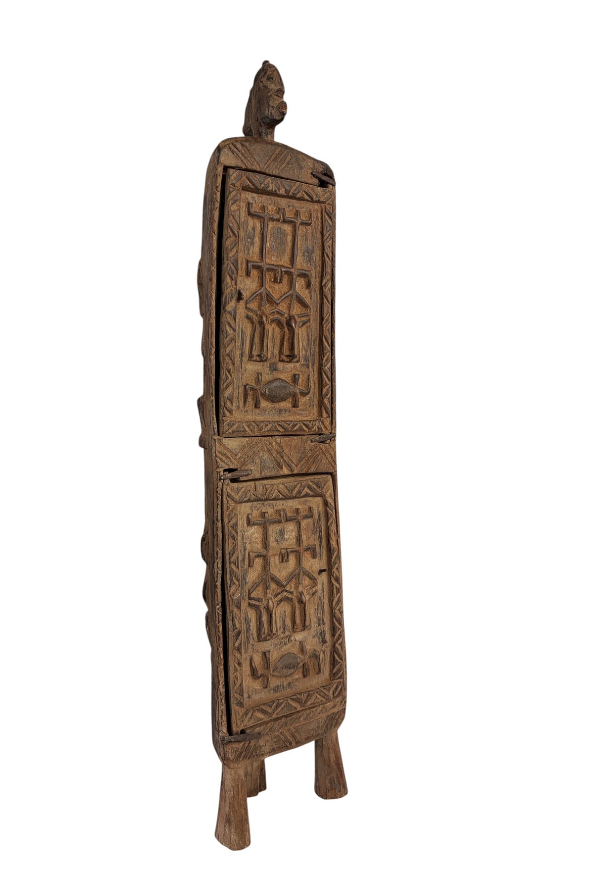 #1305 Lg Vintage Unique Dogon Hand Carved Wooden  Box Mali 25" H