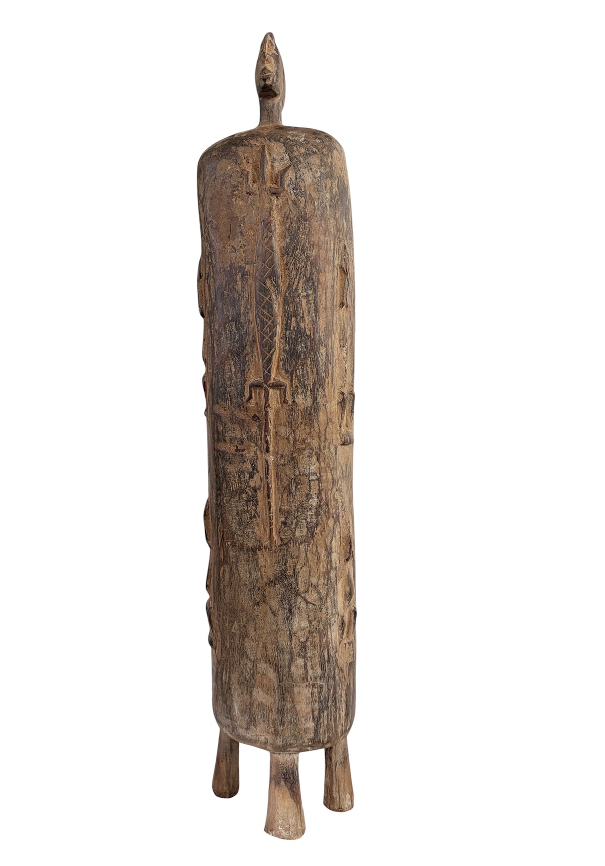#1305 Lg Vintage Unique Dogon Hand Carved Wooden  Box Mali 25" H