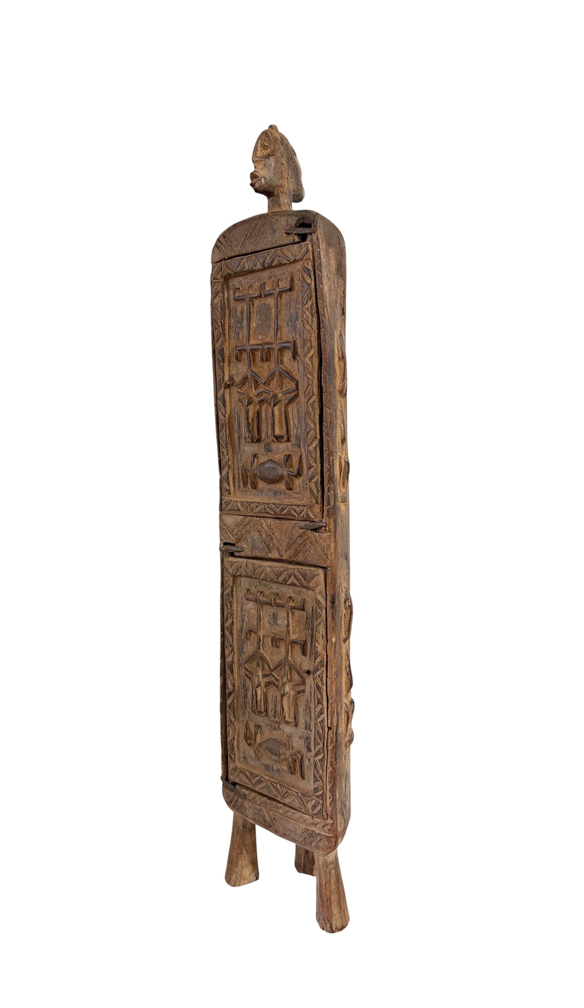#1305 Lg Vintage Unique Dogon Hand Carved Wooden  Box Mali 25" H