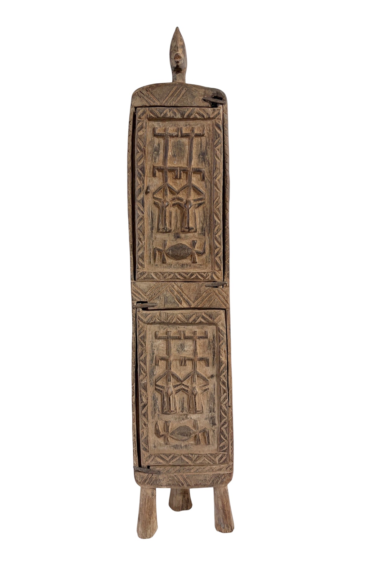 #1305 Lg Vintage Unique Dogon Hand Carved Wooden  Box Mali 25" H