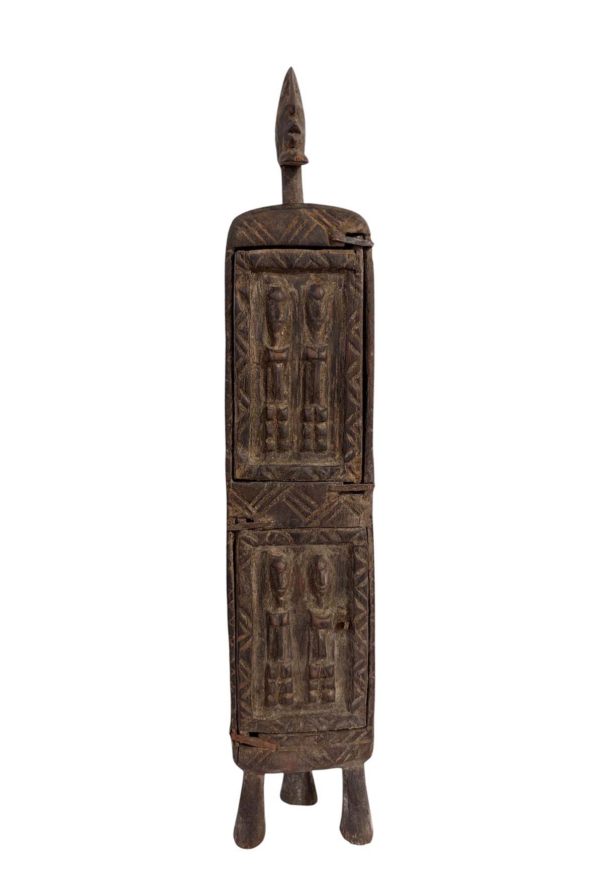 #1306 Lg  Vintage Unique Dogon Hand Carved Wooden  Box Mali 18.5" H