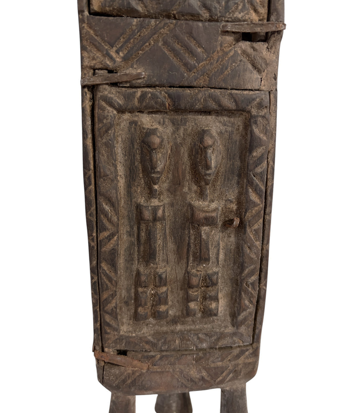 #1306 Lg  Vintage Unique Dogon Hand Carved Wooden  Box Mali 18.5" H