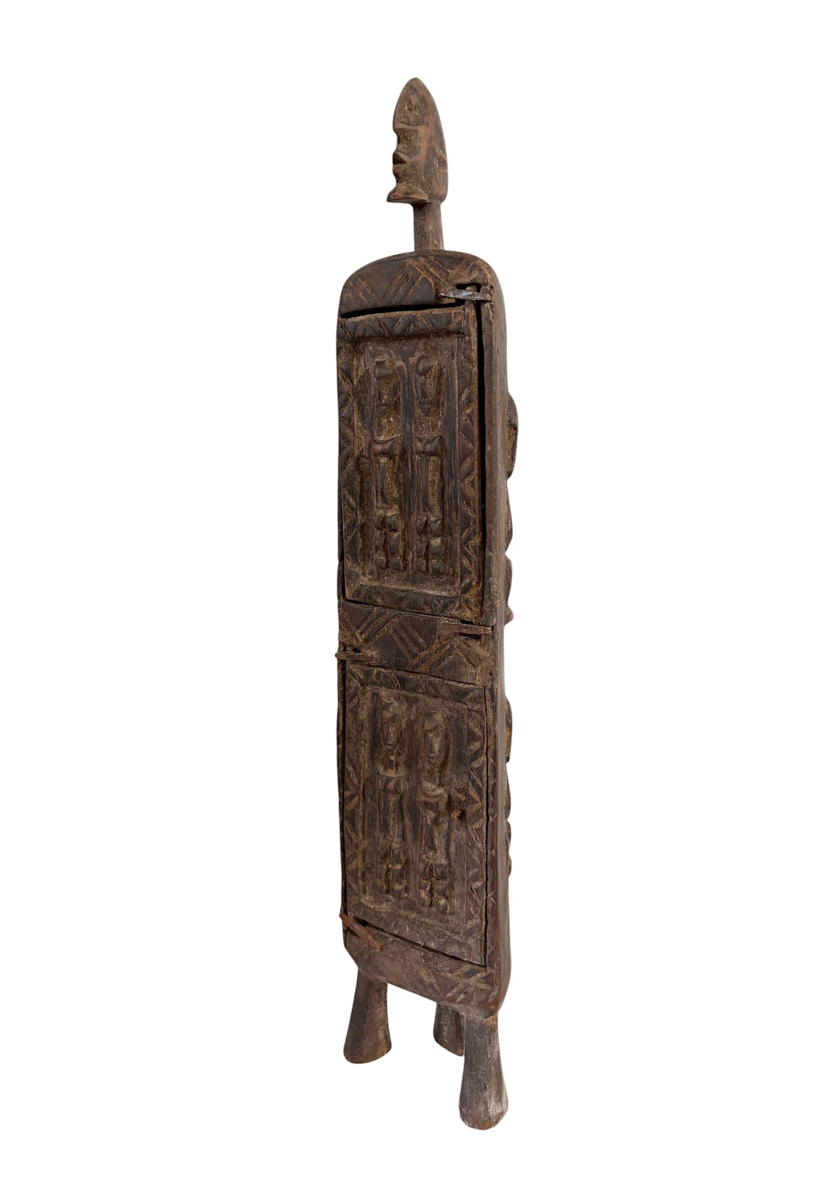 #1306 Lg  Vintage Unique Dogon Hand Carved Wooden  Box Mali 18.5" H