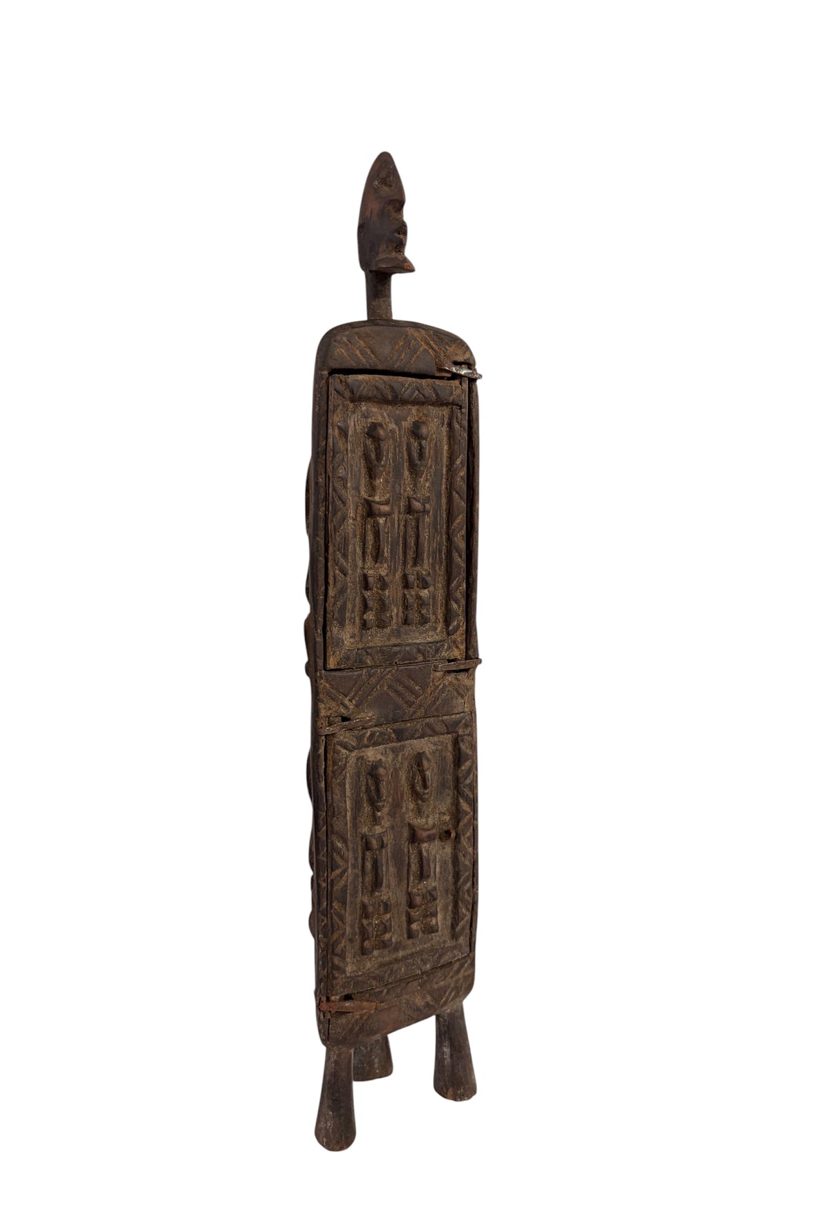 #1306 Lg  Vintage Unique Dogon Hand Carved Wooden  Box Mali 18.5" H