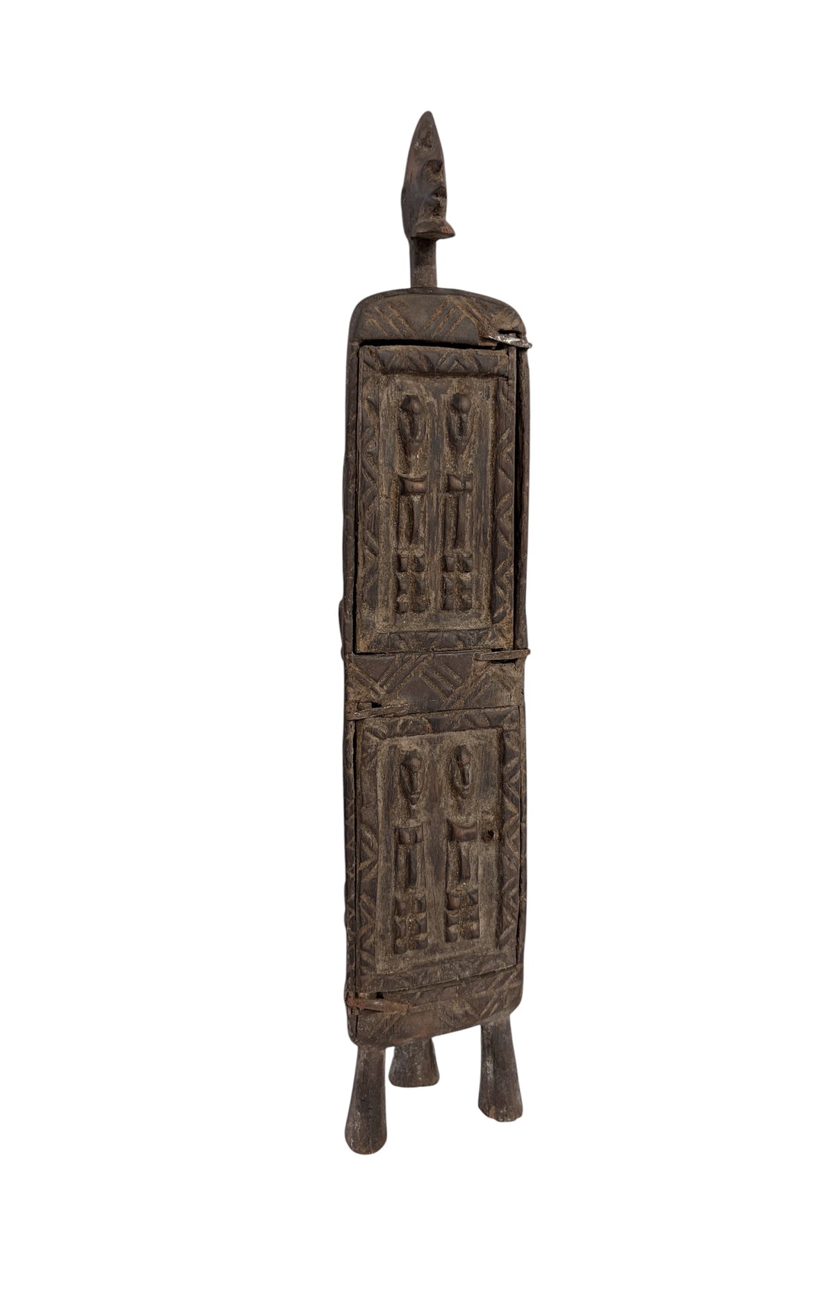 #1306 Lg  Vintage Unique Dogon Hand Carved Wooden  Box Mali 18.5" H